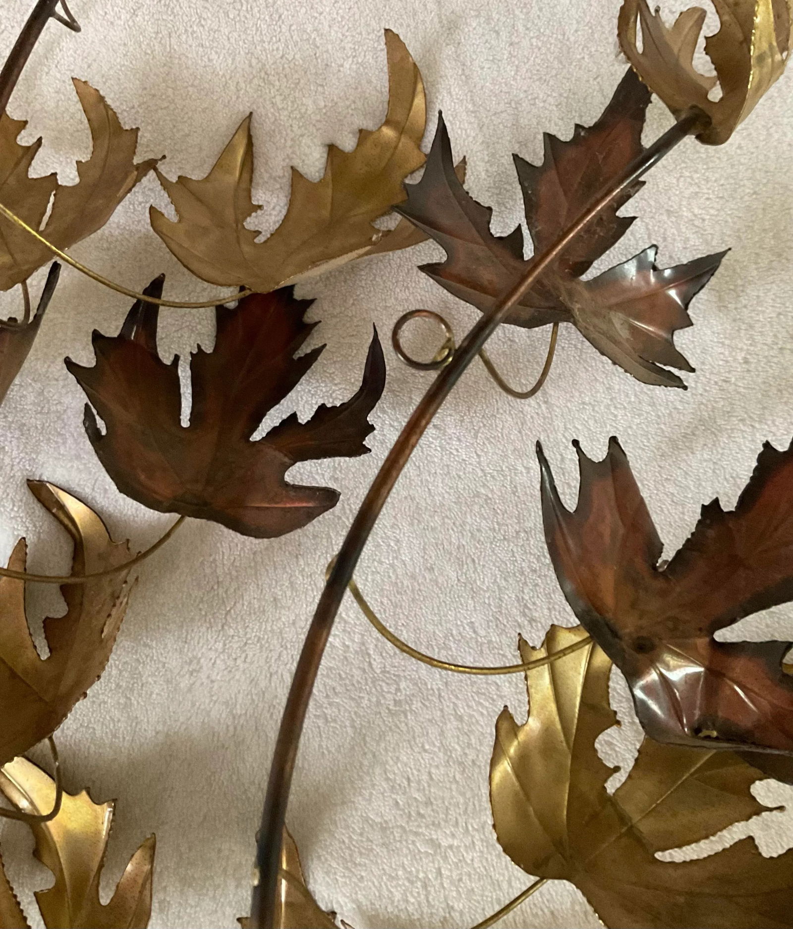 Vintage Autumn Leaves Maple Leaf Metal Wall Hanging Sculpture, C. Jere' Style - 12