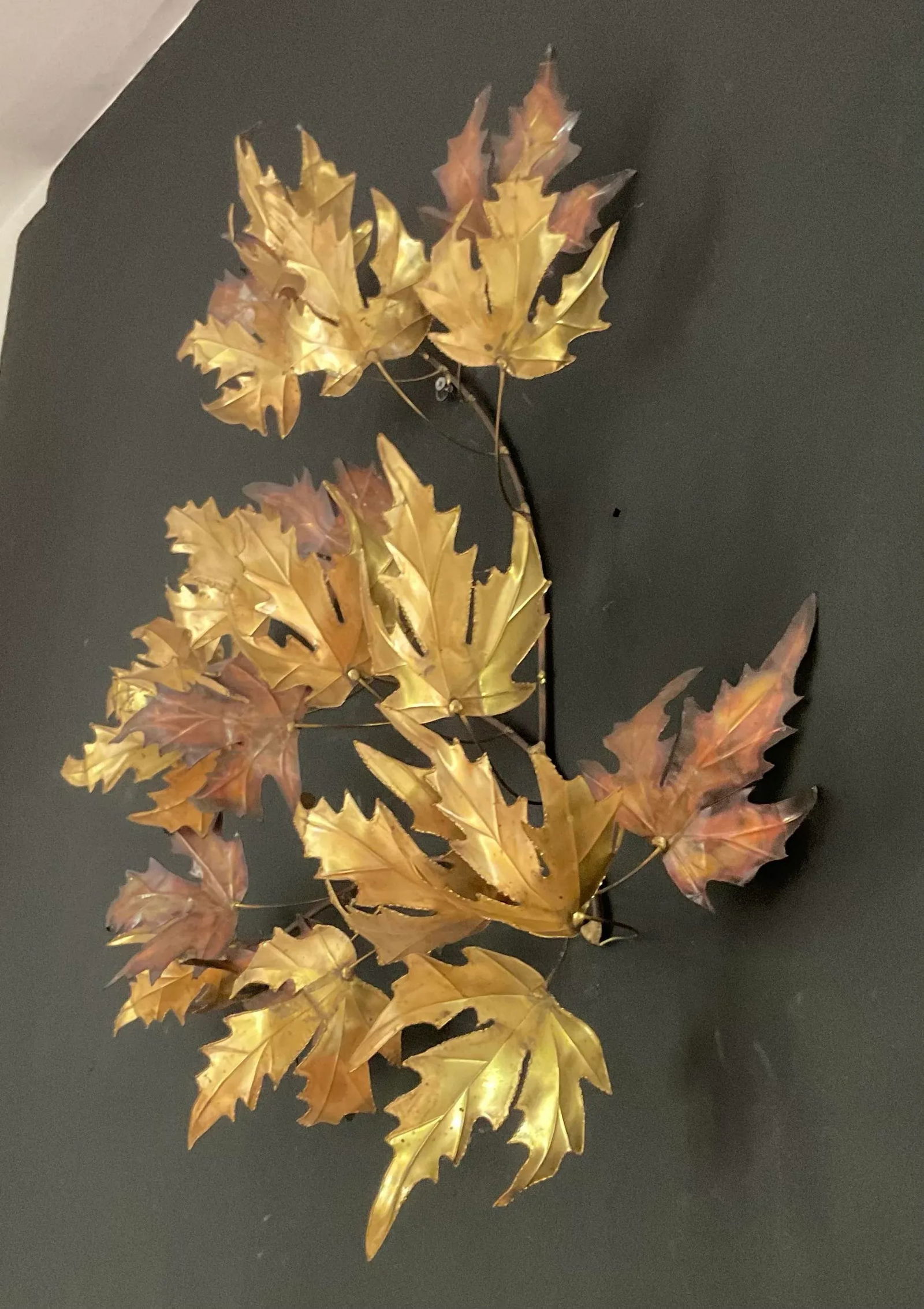 Vintage Autumn Leaves Maple Leaf Metal Wall Hanging Sculpture, C. Jere' Style - 2