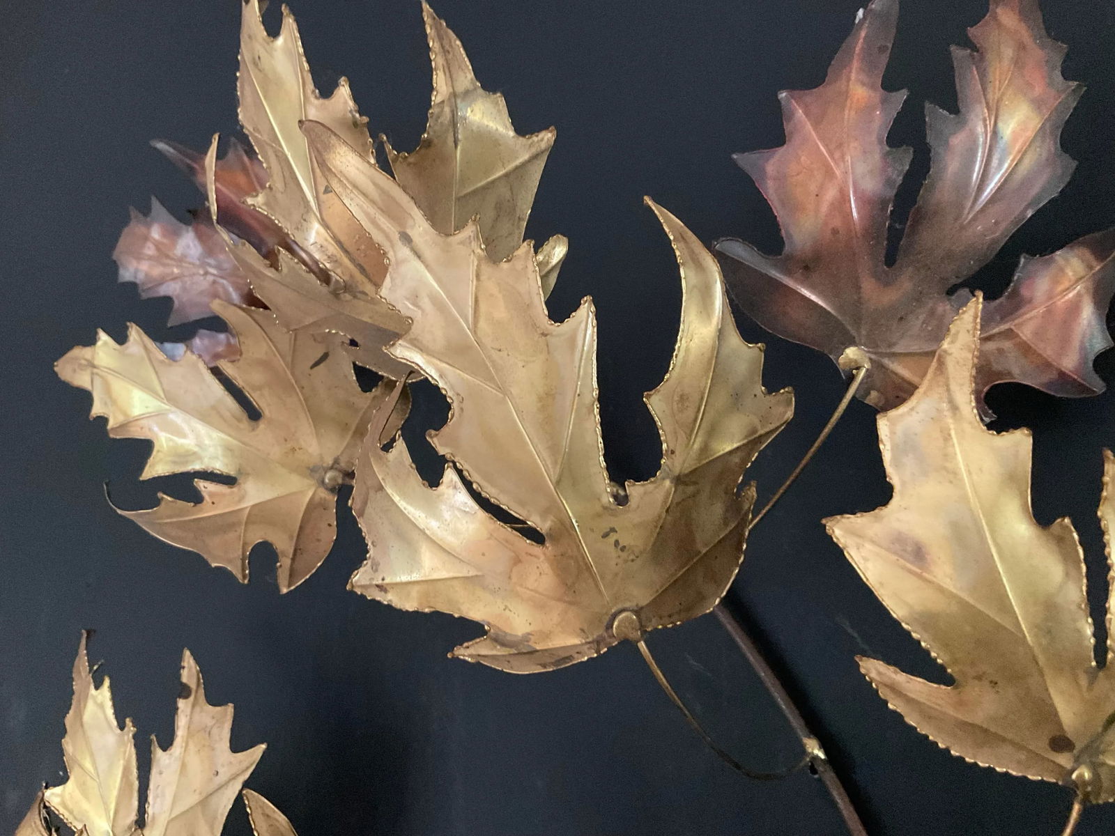 Vintage Autumn Leaves Maple Leaf Metal Wall Hanging Sculpture, C. Jere' Style - 8