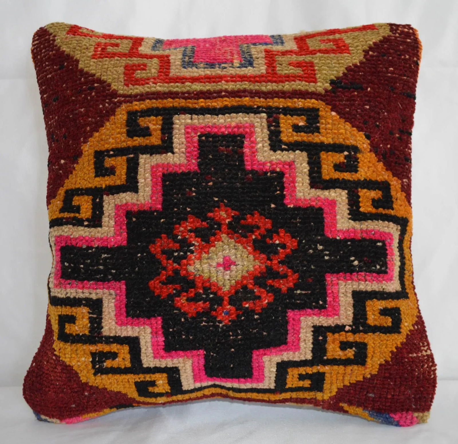 15" Vintage Hand Knotted Pillow Cover From Turkish Rug - 7