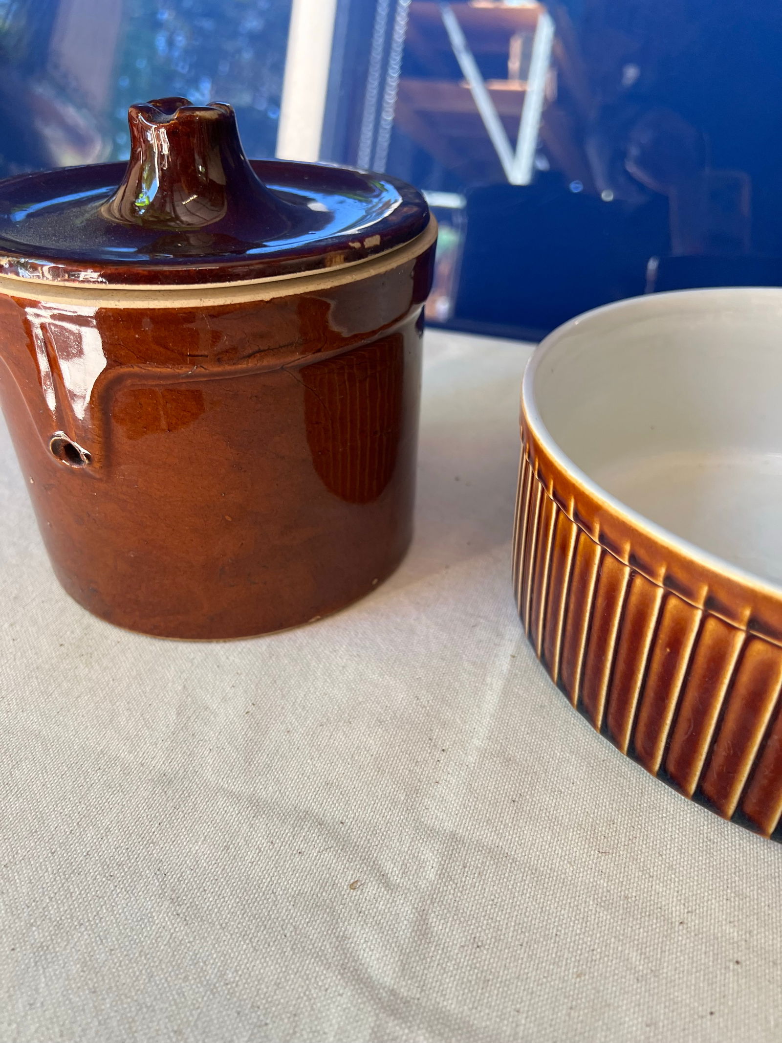 1970s Americana Brown Ceramic Stone Pottery Tabletop Serveware- 2 Pieces - 6