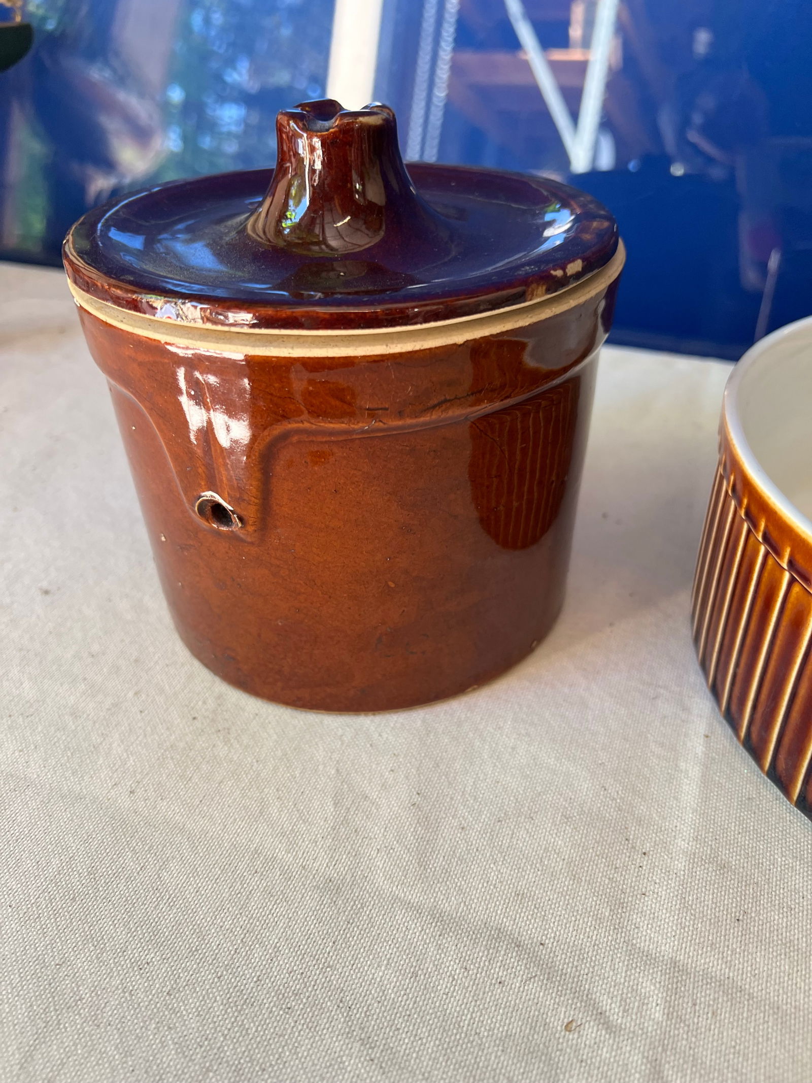 1970s Americana Brown Ceramic Stone Pottery Tabletop Serveware- 2 Pieces - 7