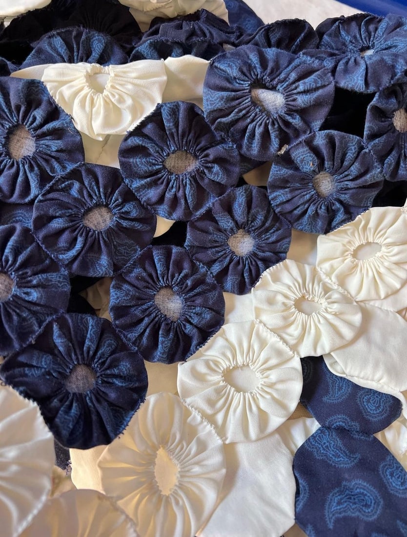 Large 1970s Handmade Navy Blue Patch Quilt - 2