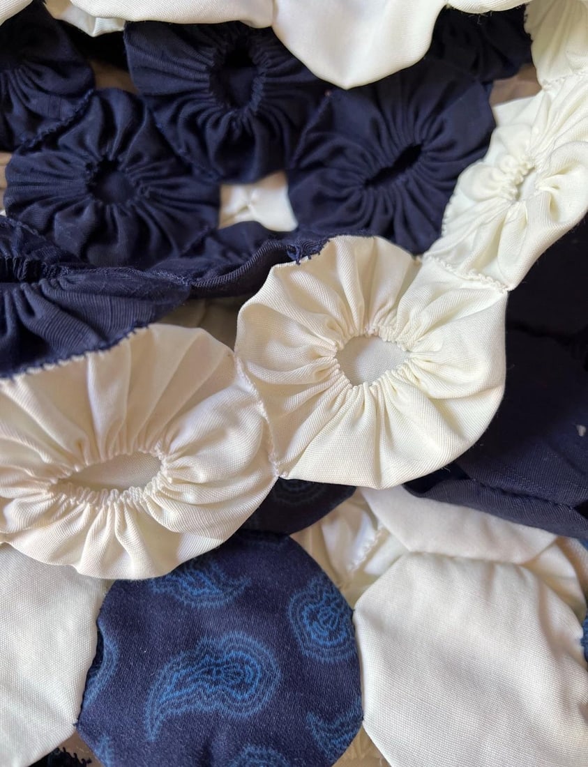 Large 1970s Handmade Navy Blue Patch Quilt - 3