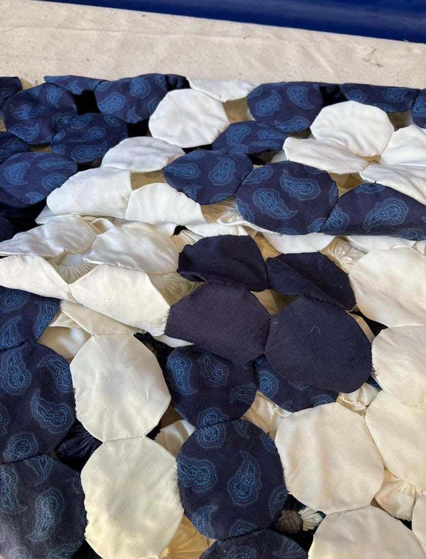 Large 1970s Handmade Navy Blue Patch Quilt - 4