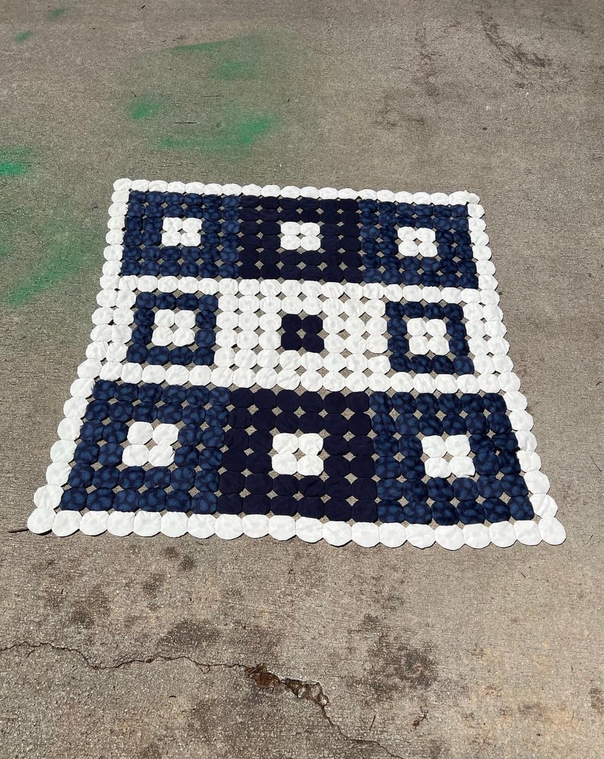 Large 1970s Handmade Navy Blue Patch Quilt - 5