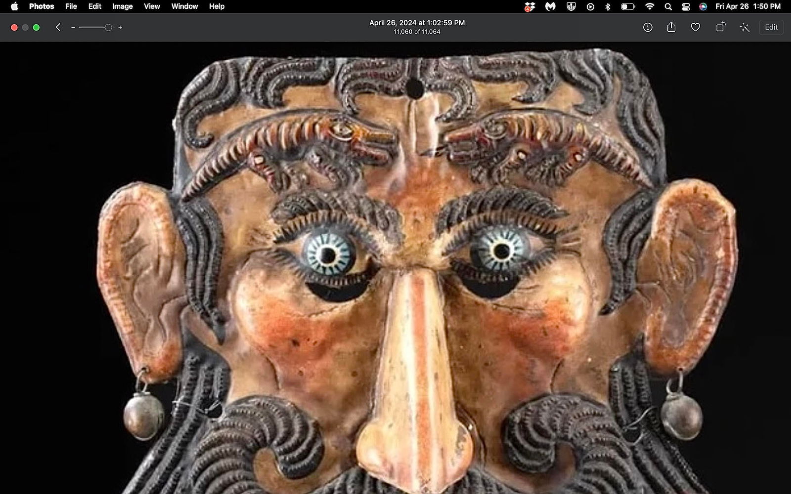 Mexican Guerrero Painted Copper Barbone Mask - 3