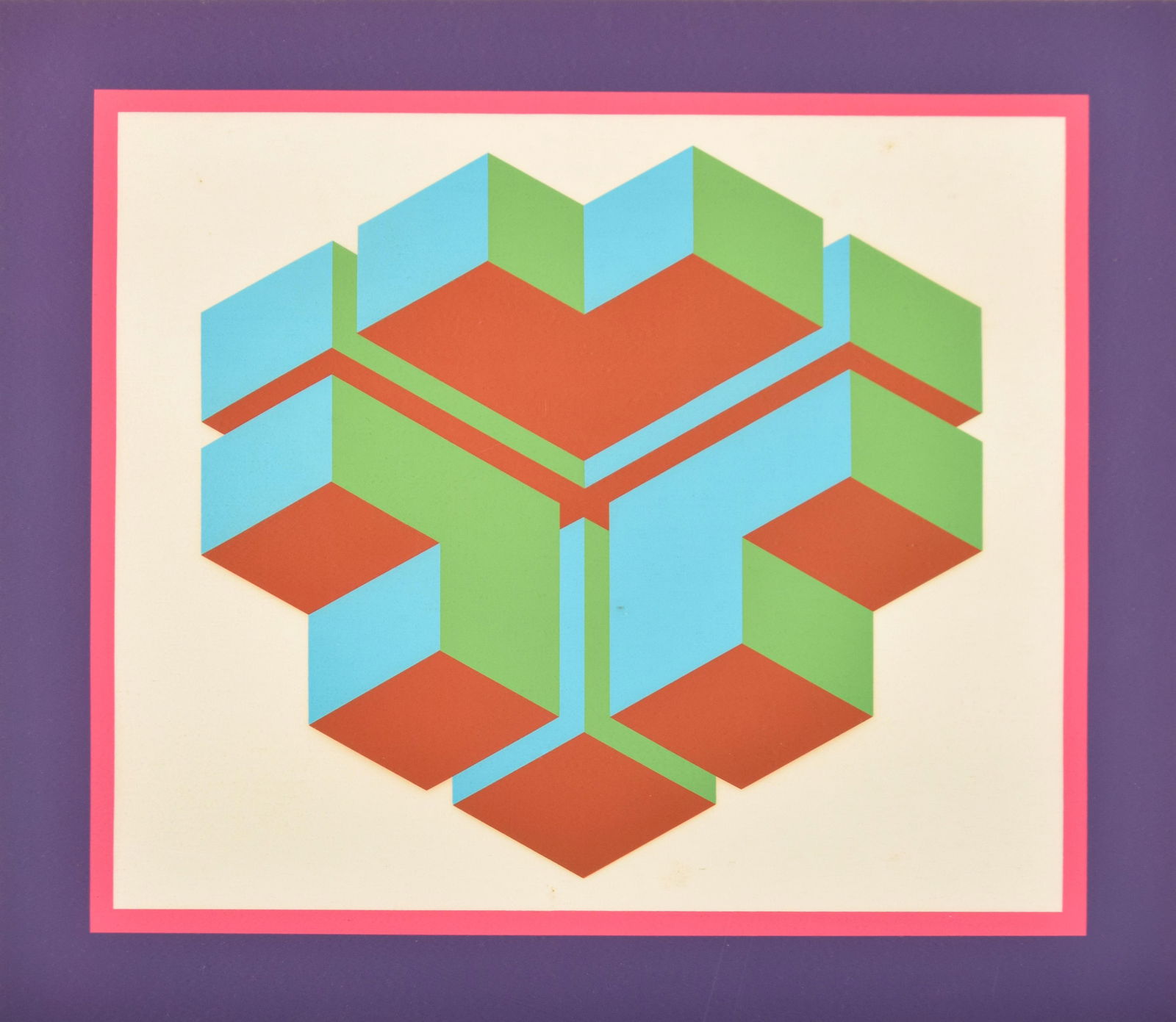 1970s Contemporary Original Signed "Argale" Op Art Geometric Framed Print by Michael Petree - 2