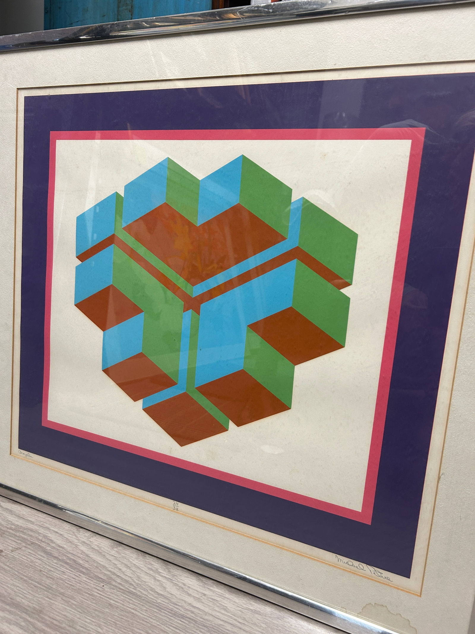 1970s Contemporary Original Signed "Argale" Op Art Geometric Framed Print by Michael Petree - 4