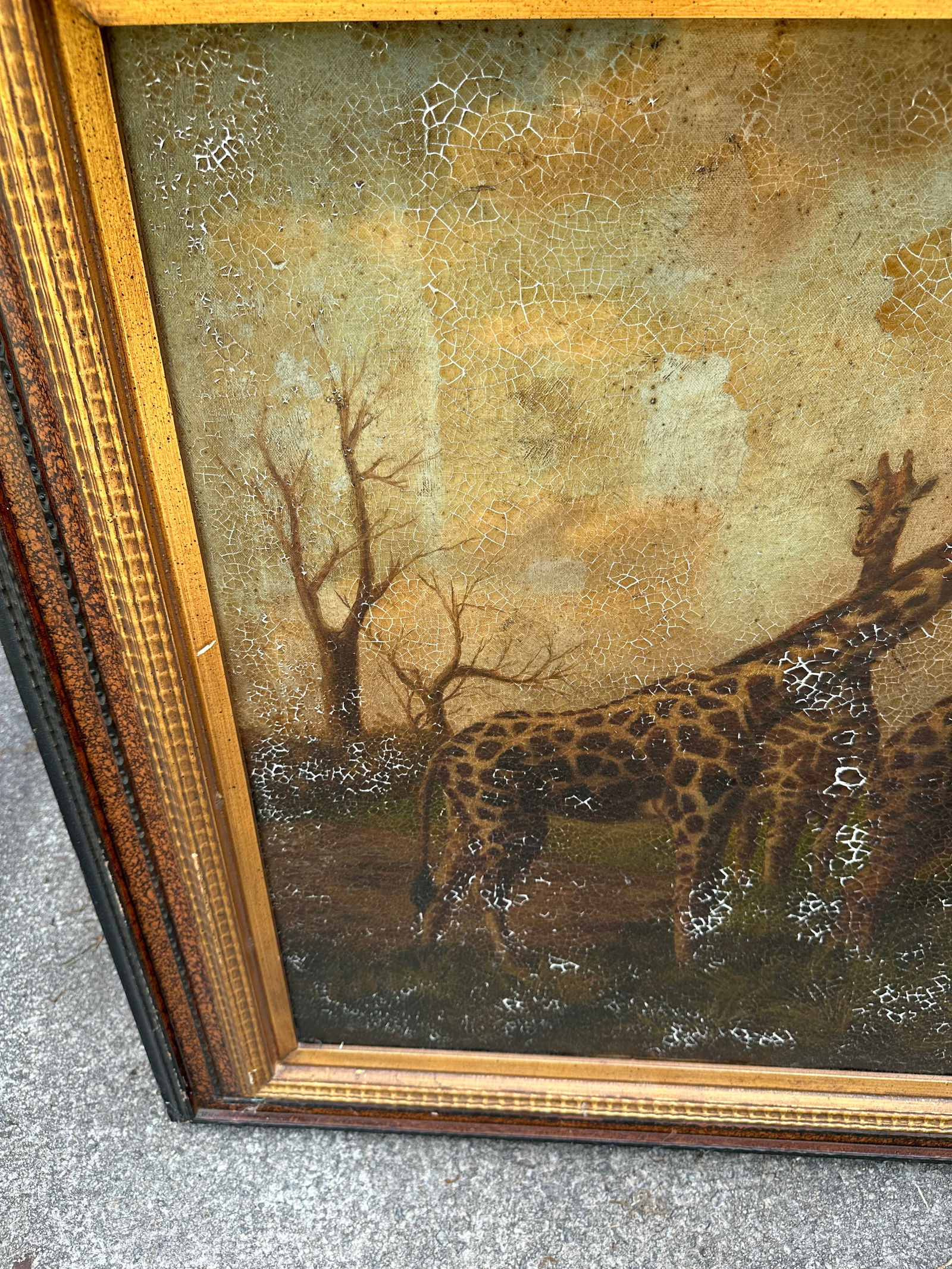 1970s Large Framed Painting of Giraffes in Wild - 3