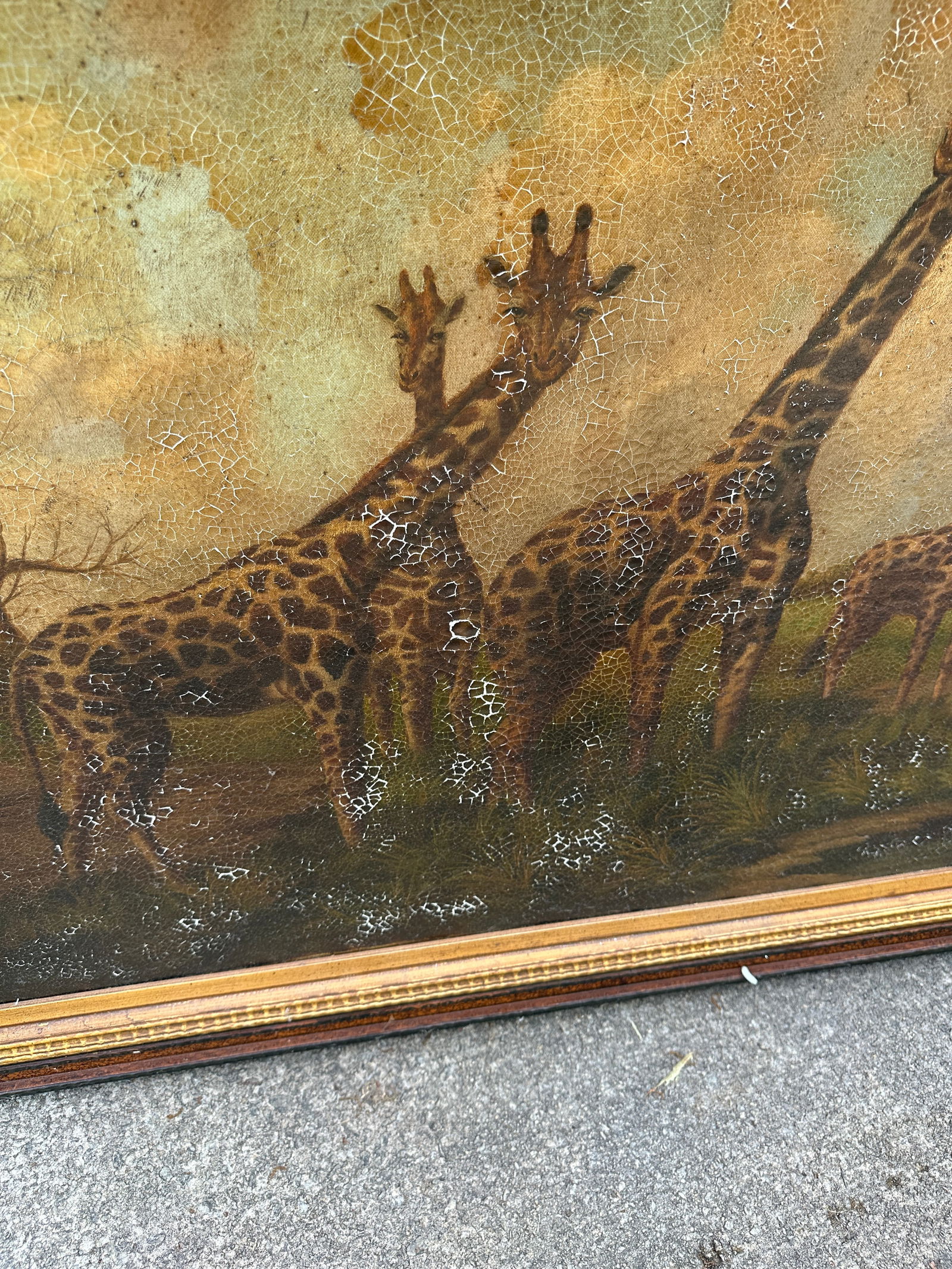 1970s Large Framed Painting of Giraffes in Wild - 4