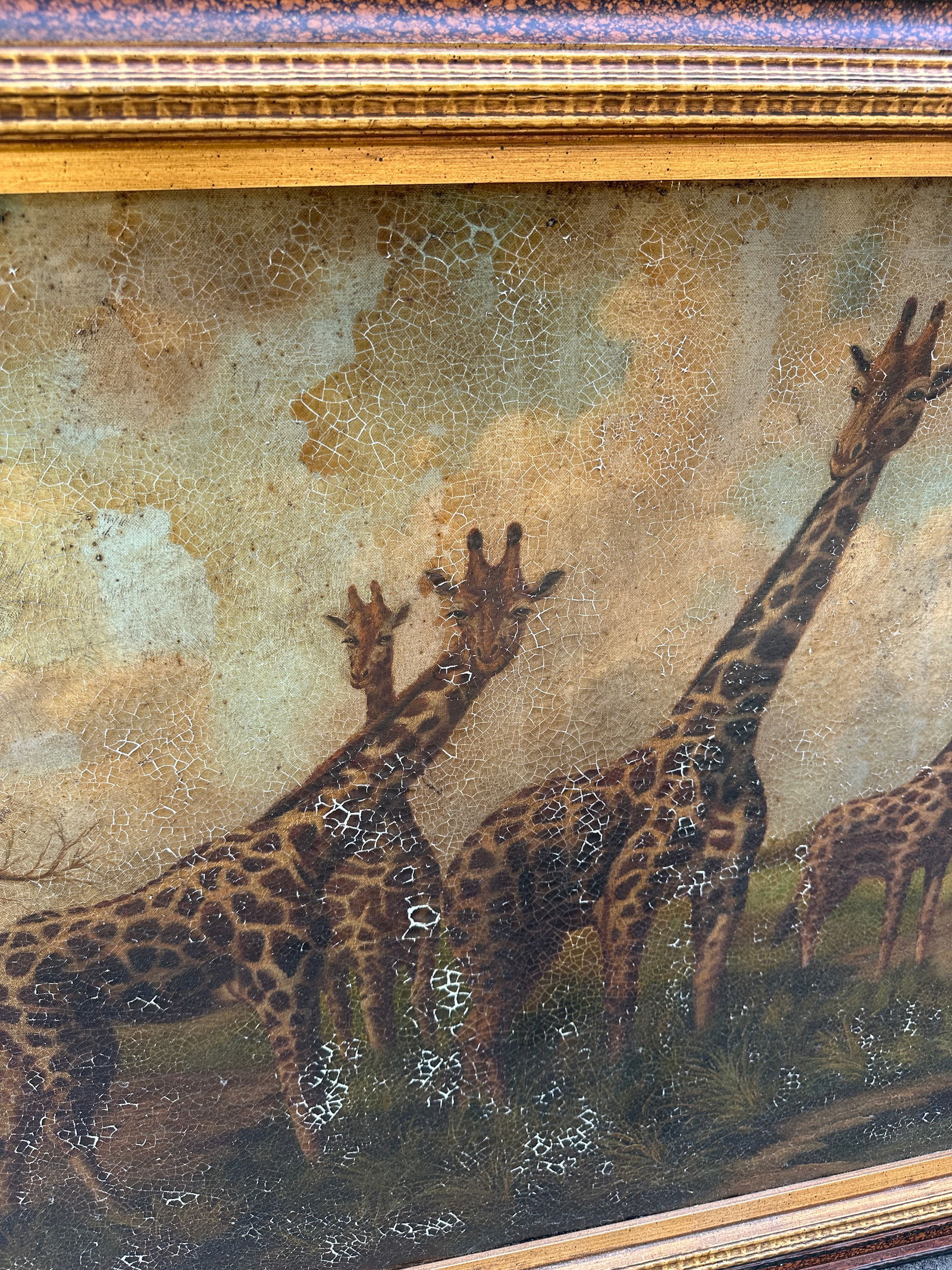 1970s Large Framed Painting of Giraffes in Wild - 5