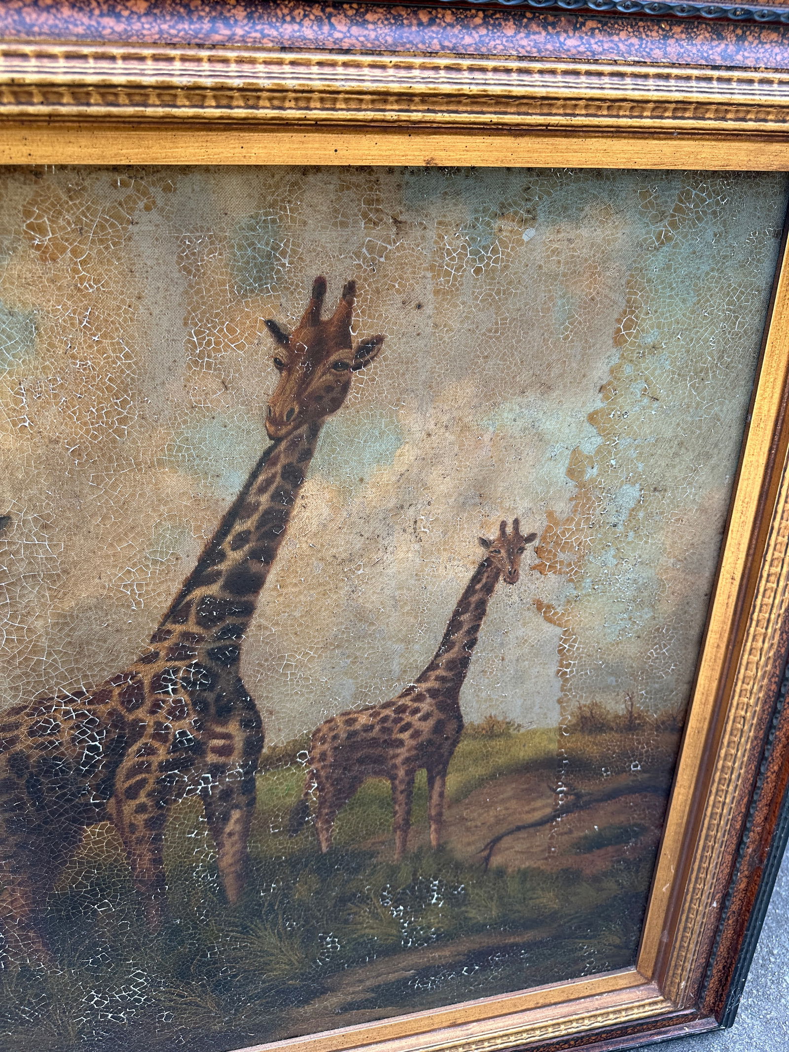 1970s Large Framed Painting of Giraffes in Wild - 6