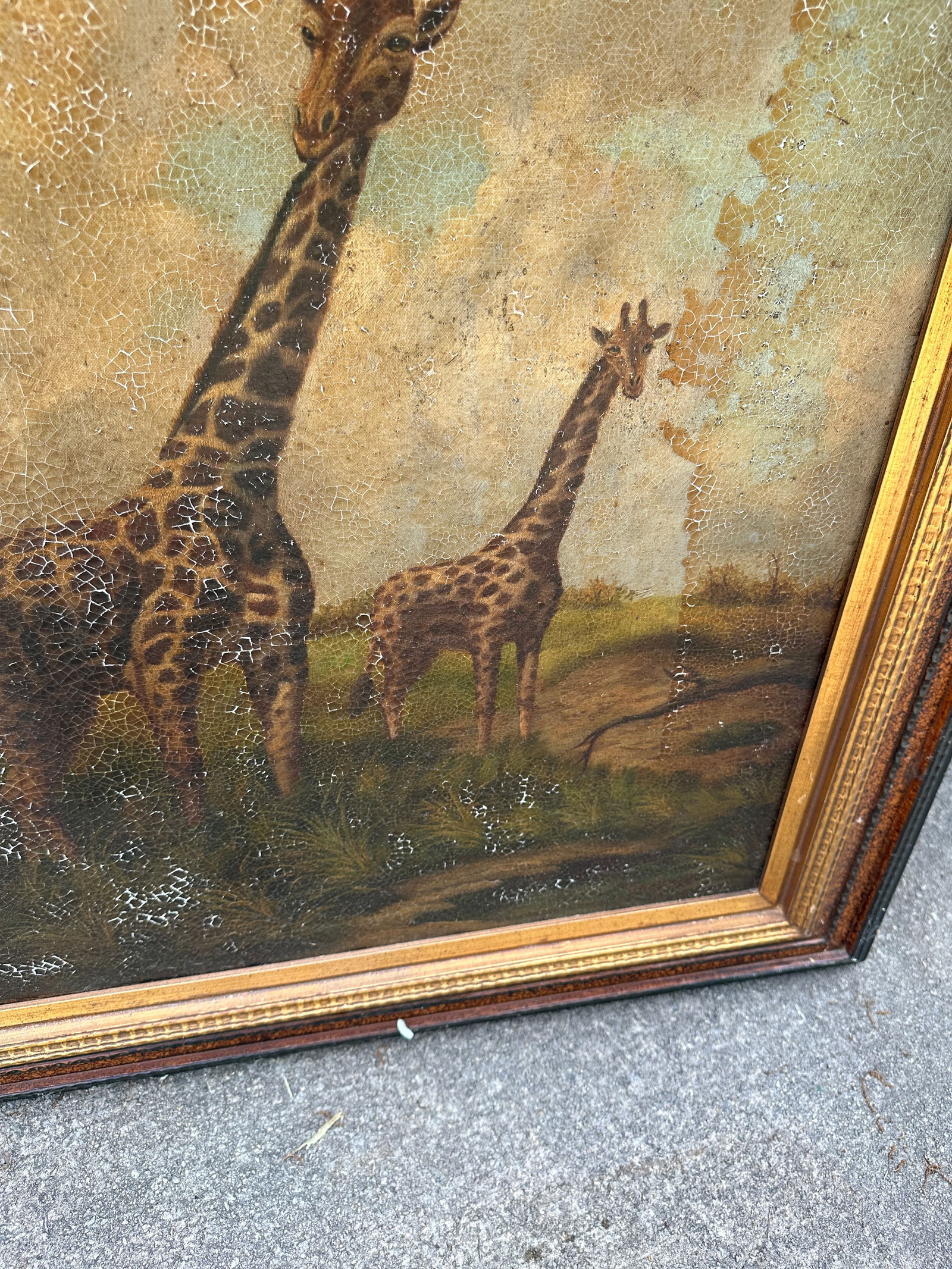 1970s Large Framed Painting of Giraffes in Wild - 7