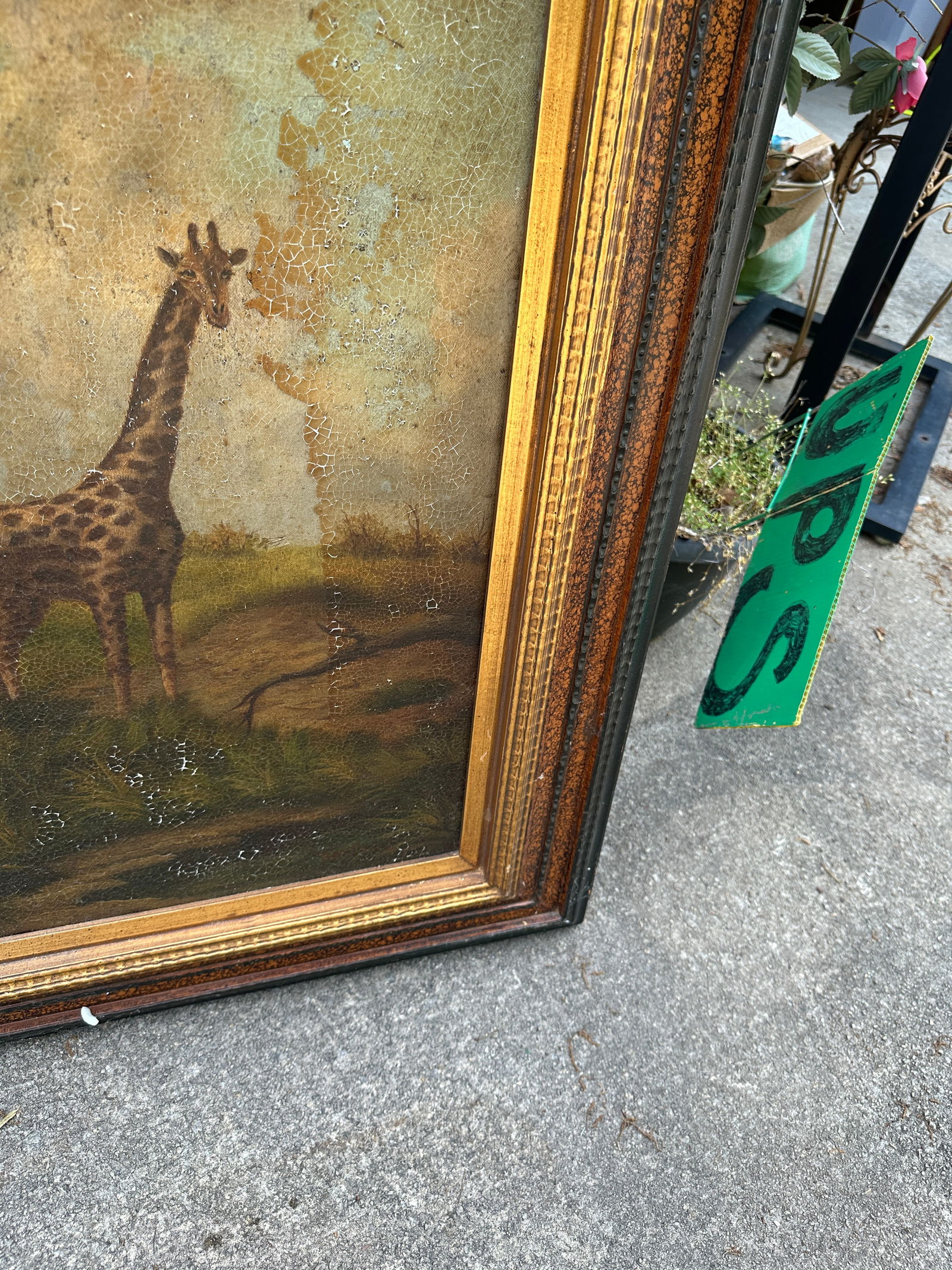 1970s Large Framed Painting of Giraffes in Wild - 8