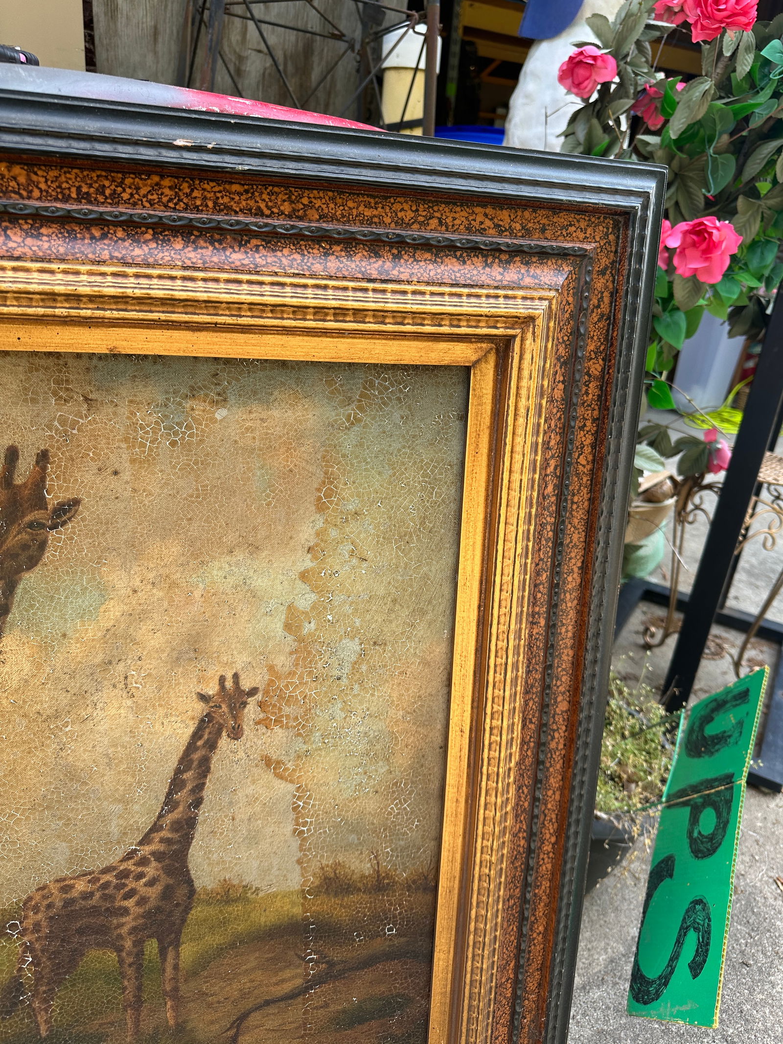 1970s Large Framed Painting of Giraffes in Wild - 9