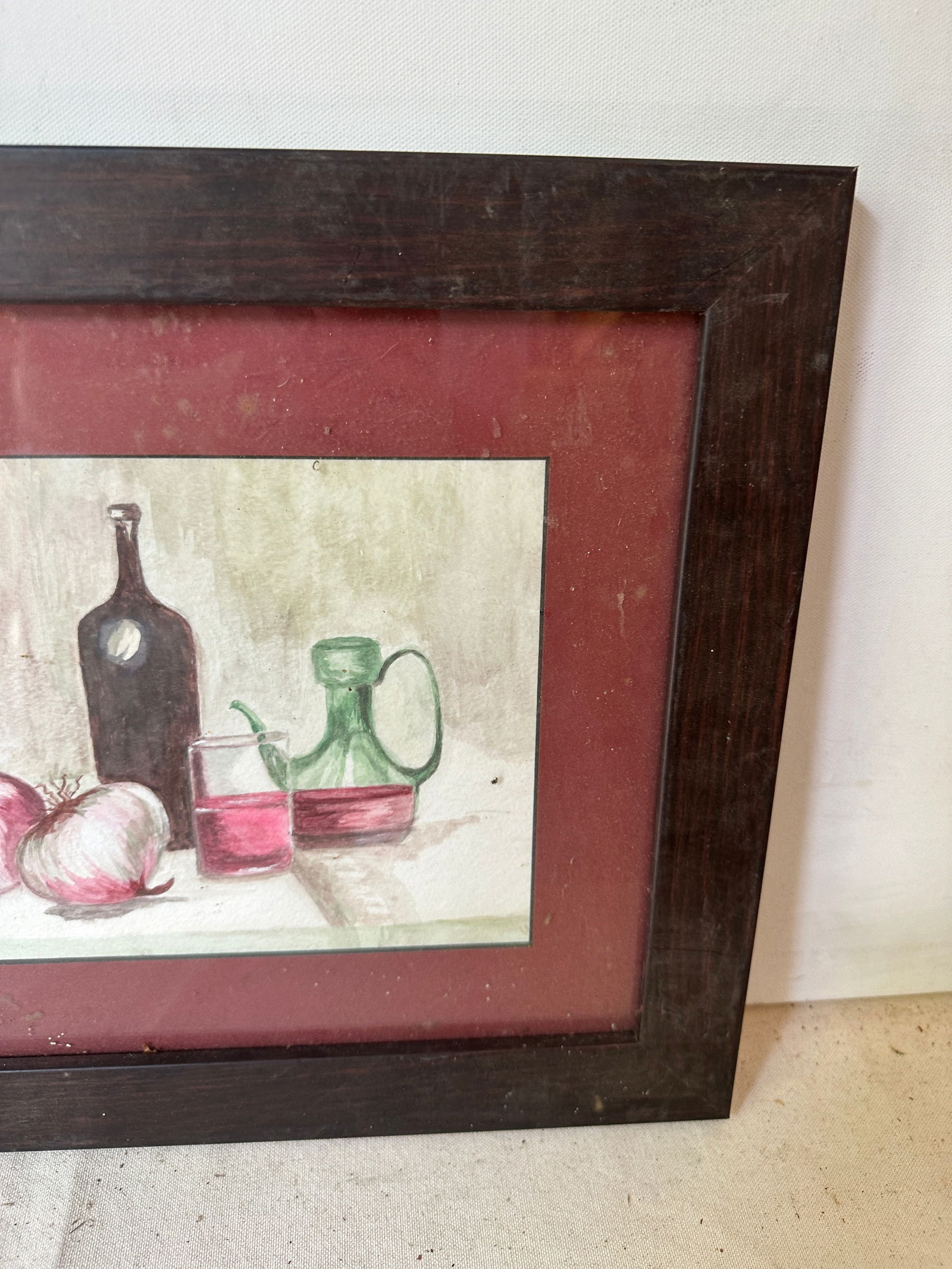 1970s Wine and Onions Watercolor Painting, Frames - 5