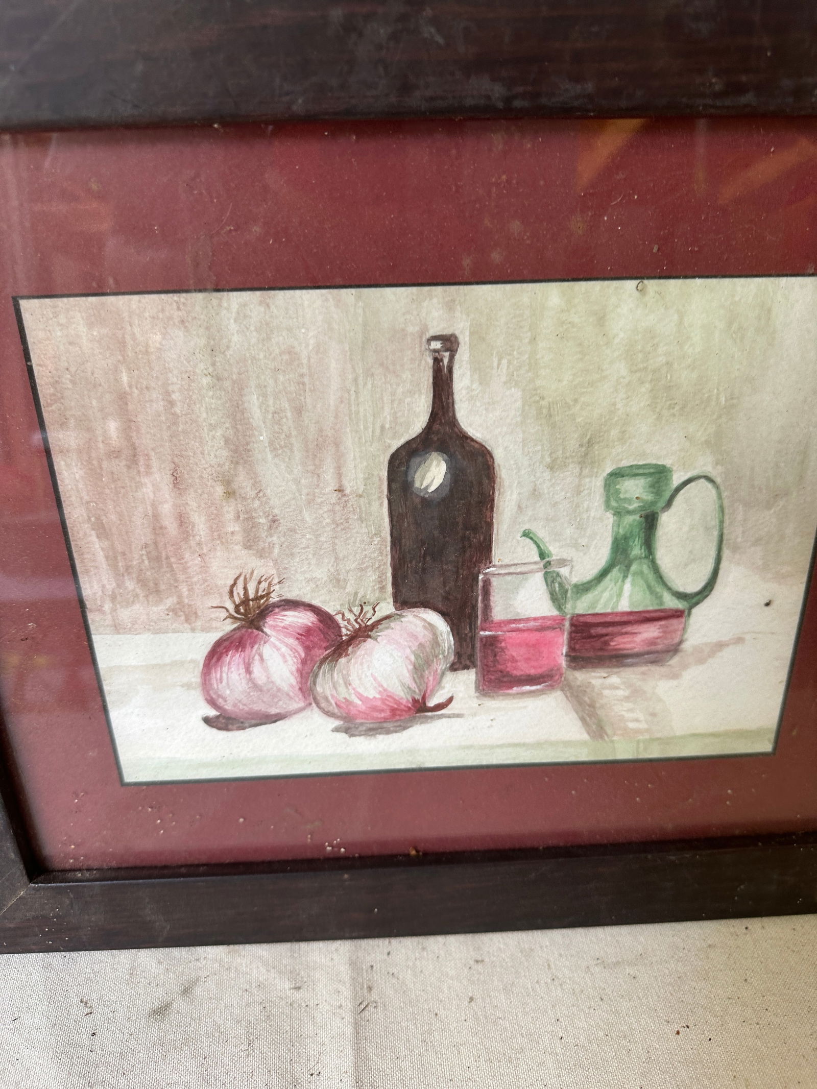 1970s Wine and Onions Watercolor Painting, Frames - 6