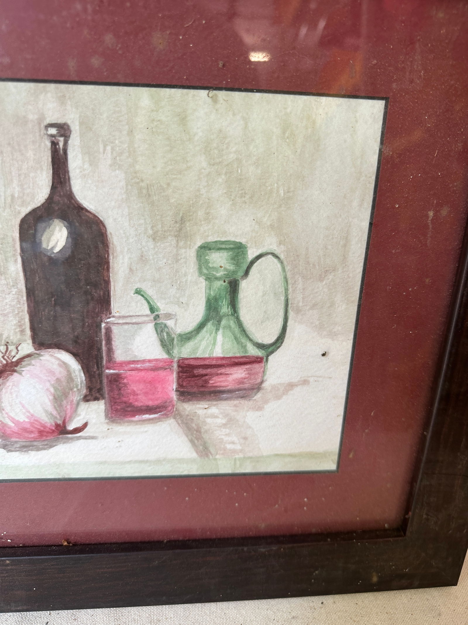 1970s Wine and Onions Watercolor Painting, Frames - 8