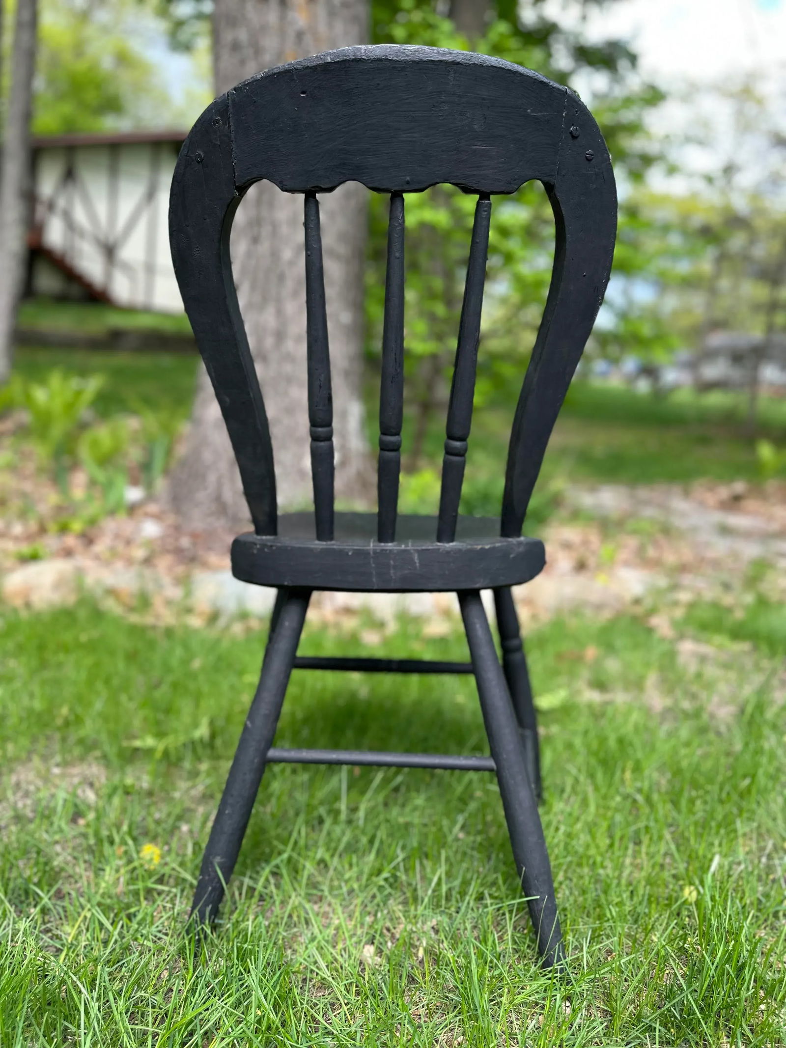 Antique Primitive Black Farmhouse Chair - 6