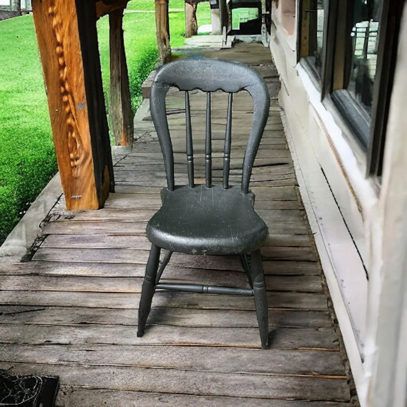 Antique Primitive Black Farmhouse Chair - 7