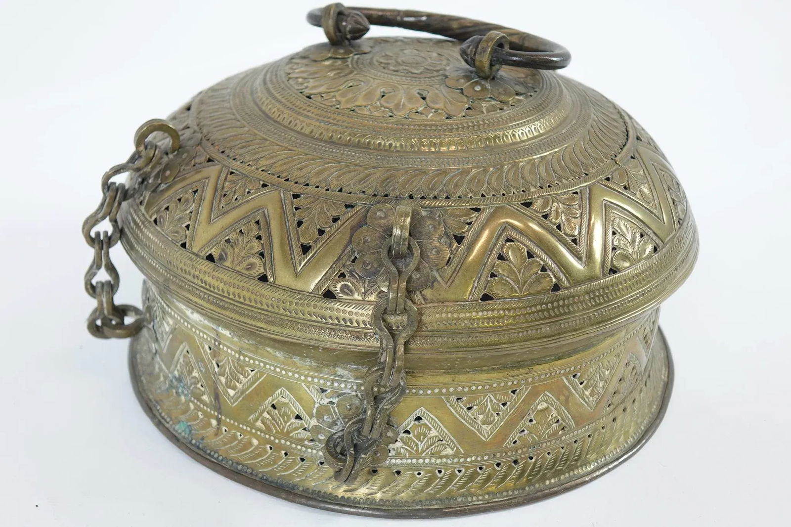 Antique Middle Eastern/Persian Brass Large Container Betel Box - 2