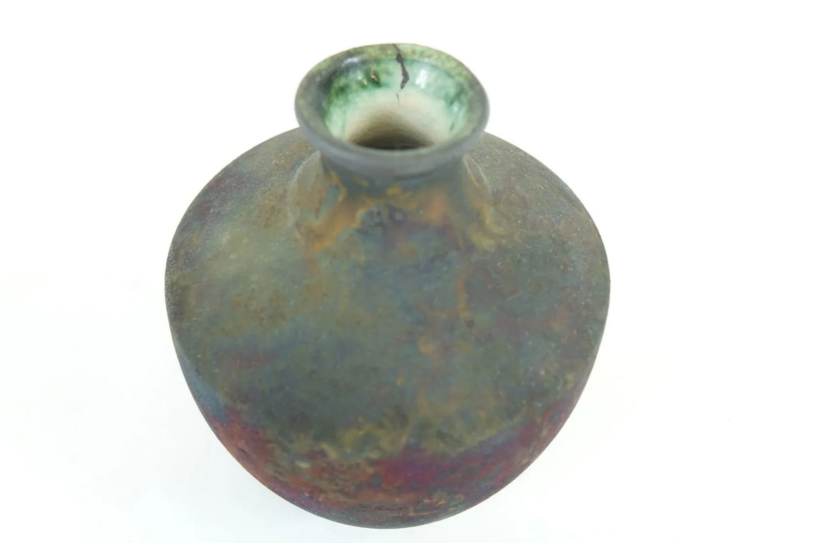1990s Iridescent Green Raku Perfume Bottle Signed - 4