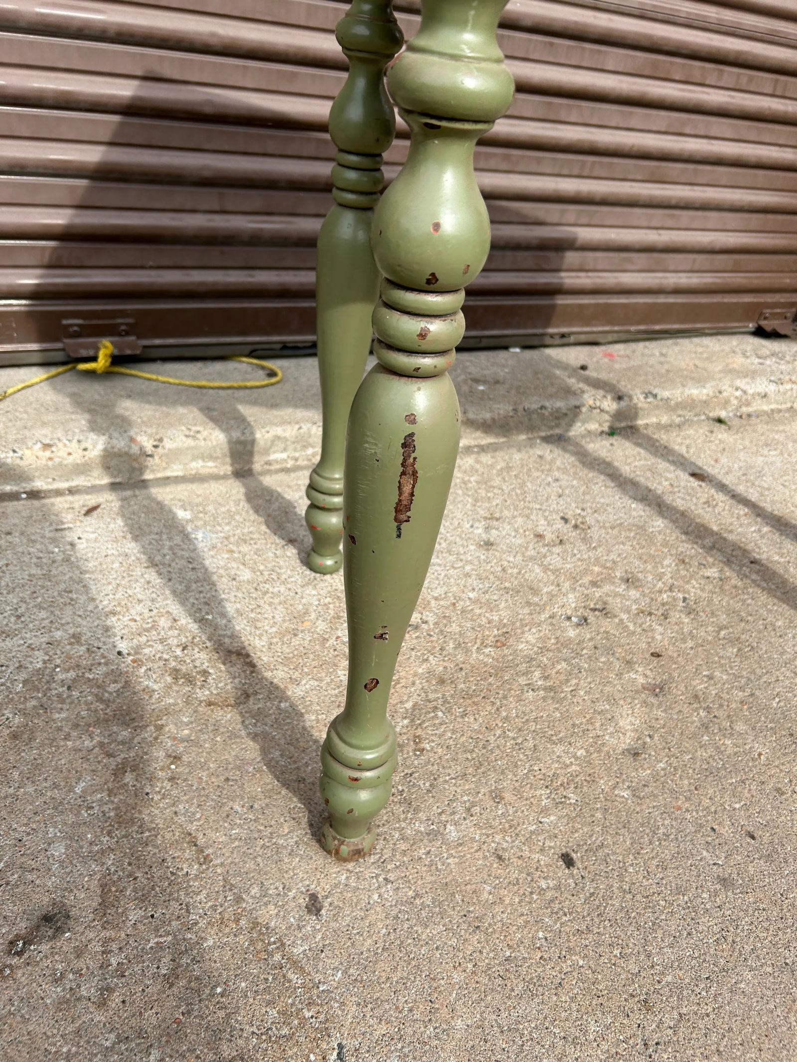 1990s Vintage Green Distress Painted Spinlet Flip Top Desk With Turned Legs - 10