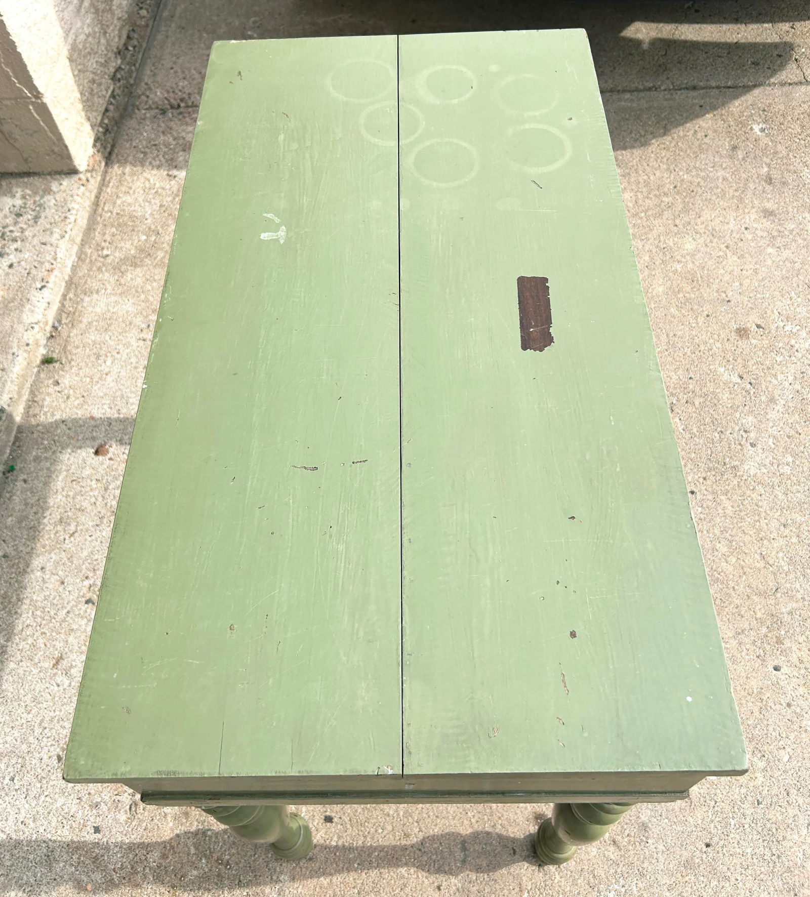 1990s Vintage Green Distress Painted Spinlet Flip Top Desk With Turned Legs - 9