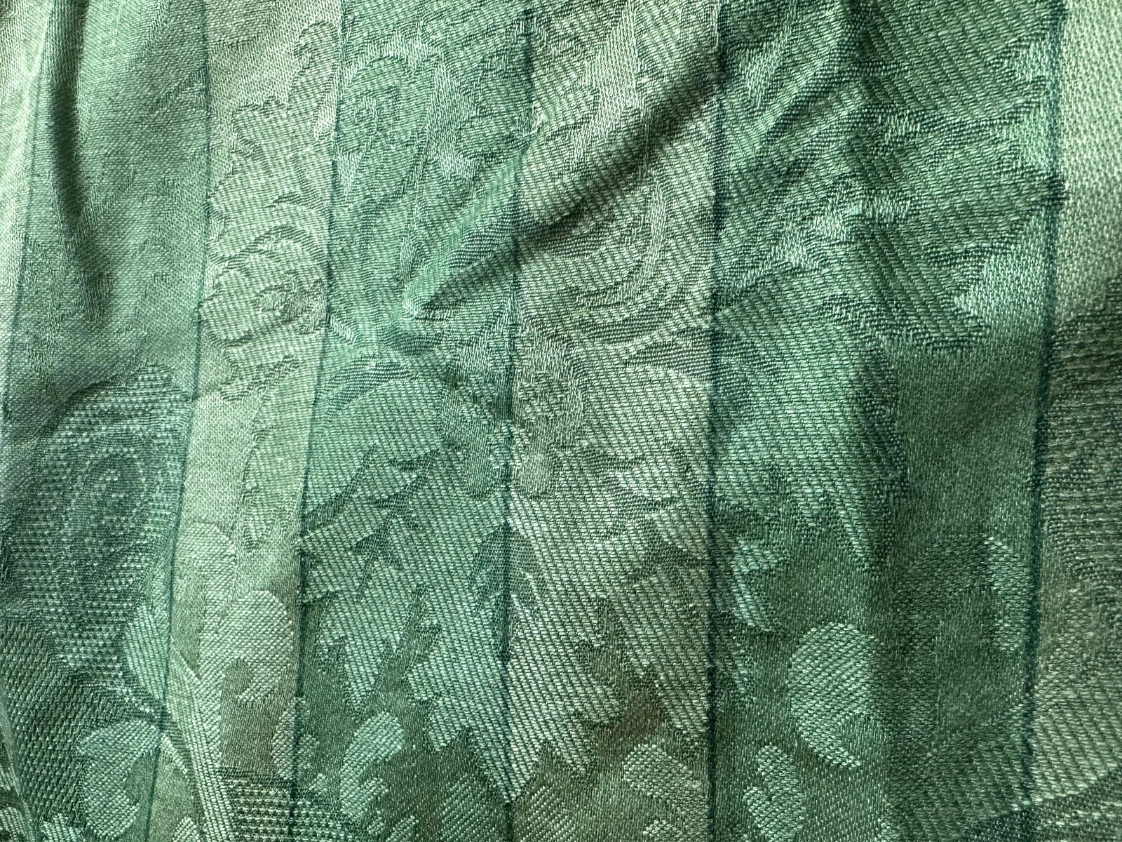 Late 20th Century P. Kaufman Fabric Green Striped Damask- About 2.2 Yards - 4