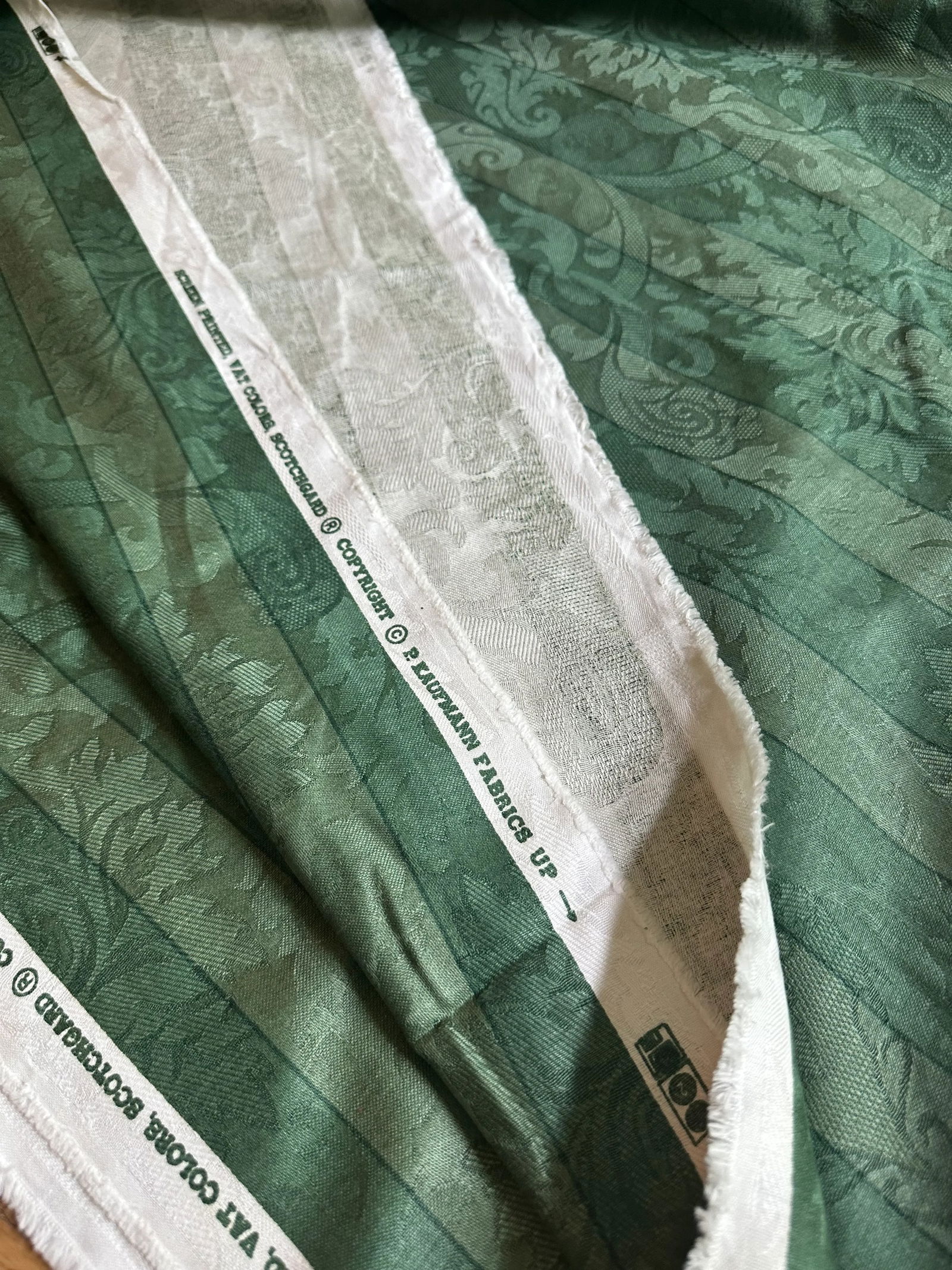 Late 20th Century P. Kaufman Fabric Green Striped Damask- About 2.2 Yards - 5