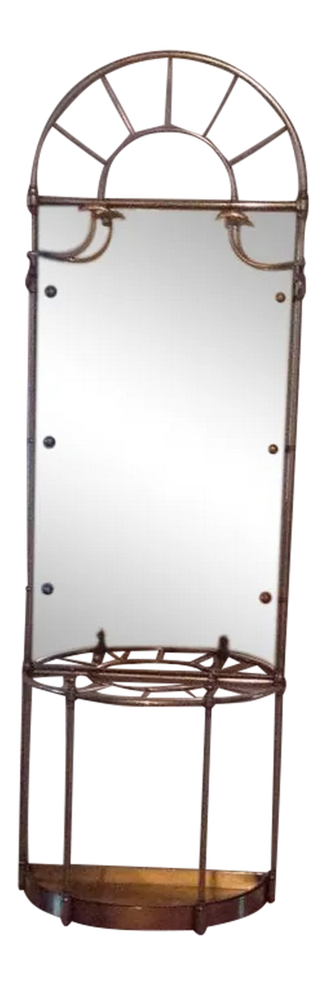 Vintage Solid Brass Hall Tree with Mirror and Umbrella Cane Stand: Vintage brass hall tree with mirror. Removable brass drip basin tray on bottom. Hooks for hats and or jackets and placements for umbrellas. Signed on back Guiled Master. Very good vintage condition. 