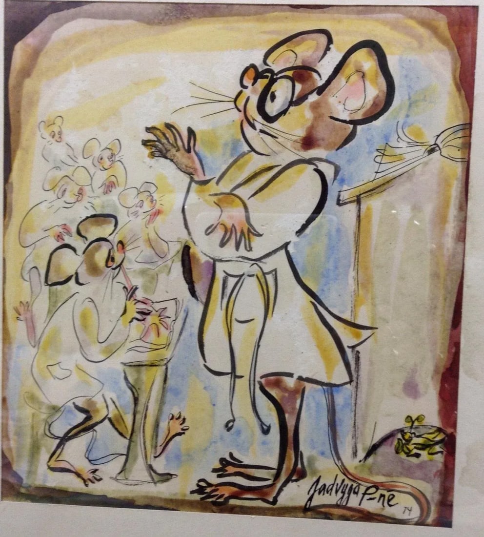 Original Watercolor Grouping by Jadvyga Paukstiene of Mice Professor - Set of 3 - 3