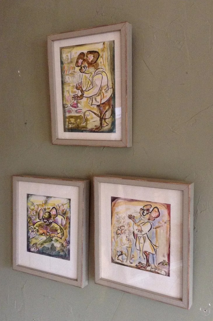 Original Watercolor Grouping by Jadvyga Paukstiene of Mice Professor - Set of 3 - 6
