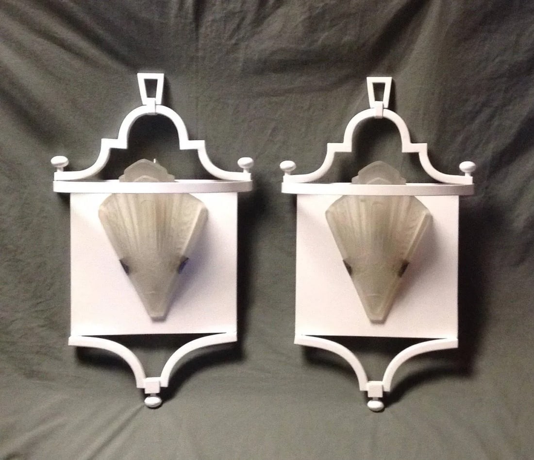 Vintage Fine Art Lamps Portobello Road Collection White Sconces Wall Mounts 70s - a Pair - 10
