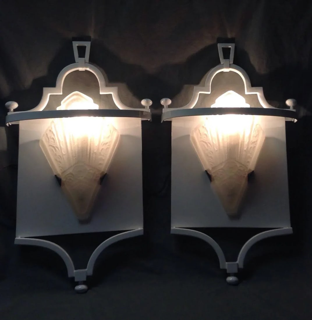 Vintage Fine Art Lamps Portobello Road Collection White Sconces Wall Mounts 70s - a Pair - 2