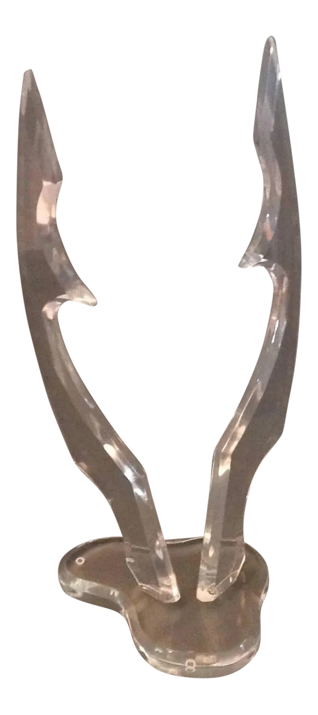 Mid Century Modern Free Form Lucite Sculpture 23 X 8: This is a Free form clear Lucite artist made sculpture from the 1970s. Piece is not symmetrical. Sculpture is in very good vintage Condition, has no hazing, yellowing or fractures to the Lucite it sel