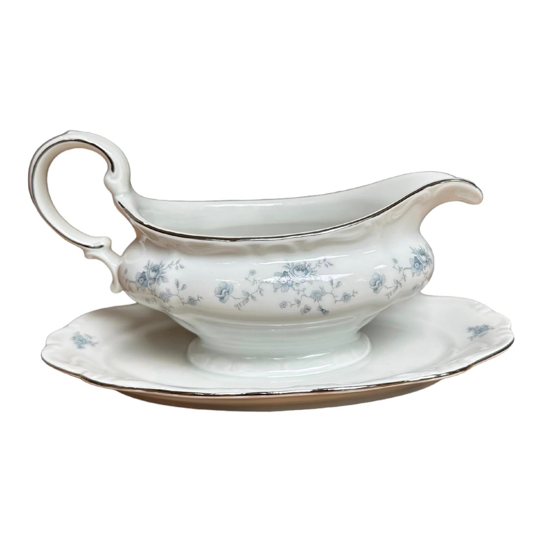 Johann Haviland Blue Garland Gravy Boat Attached Underplate Germany (1 of 10)