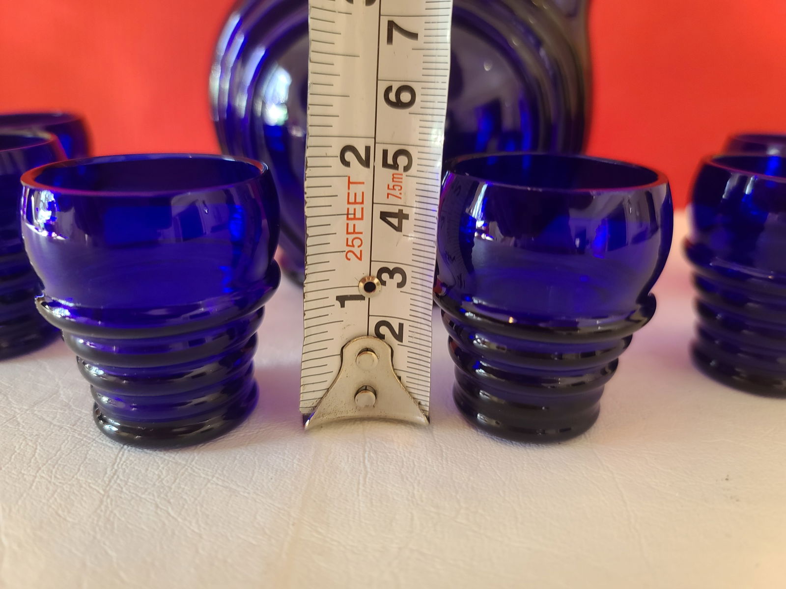 1930's Cambridge Cobalt Blue Blown Glass Decanter & 6 Shot Glasses - 7