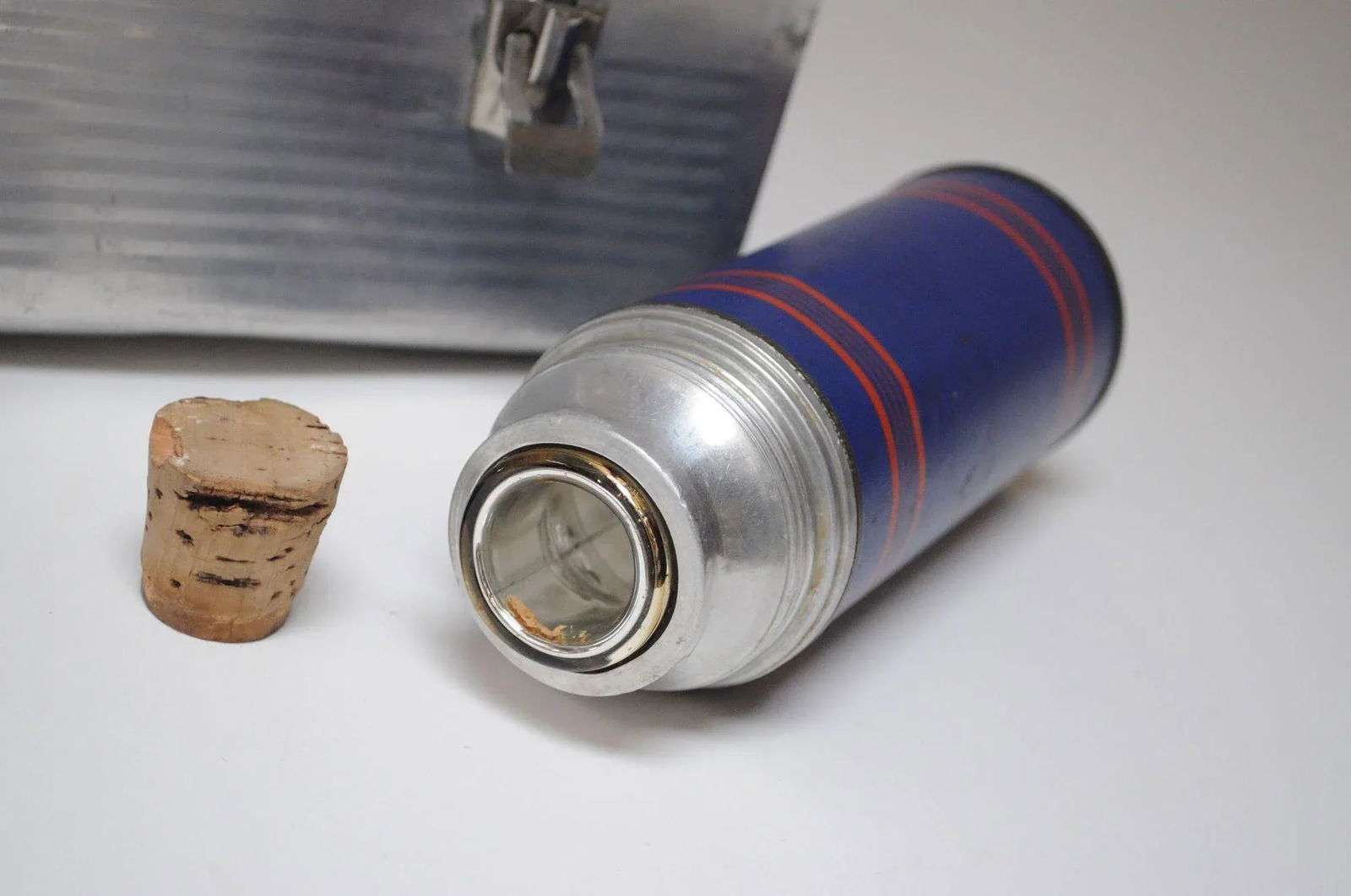 Vintage Aluminum "Victory" Domed Miner's Pail / Survivor Lunchbox With Corked Thermos - 12