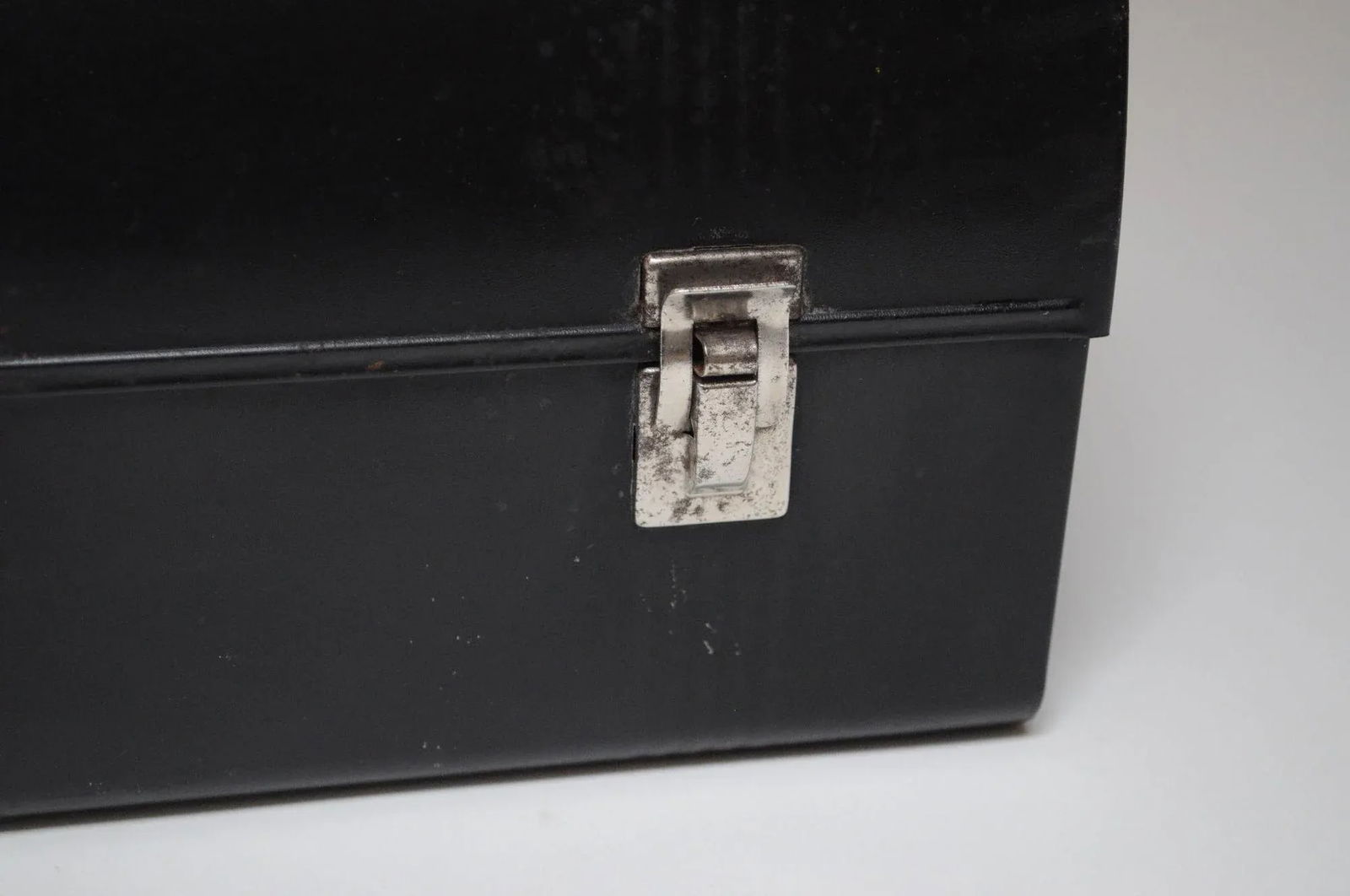 Vintage Black Industrial Domed Tin Work Lunch Box - 12