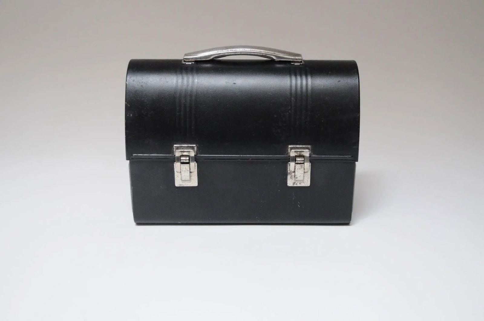 Vintage Black Industrial Domed Tin Work Lunch Box - 2