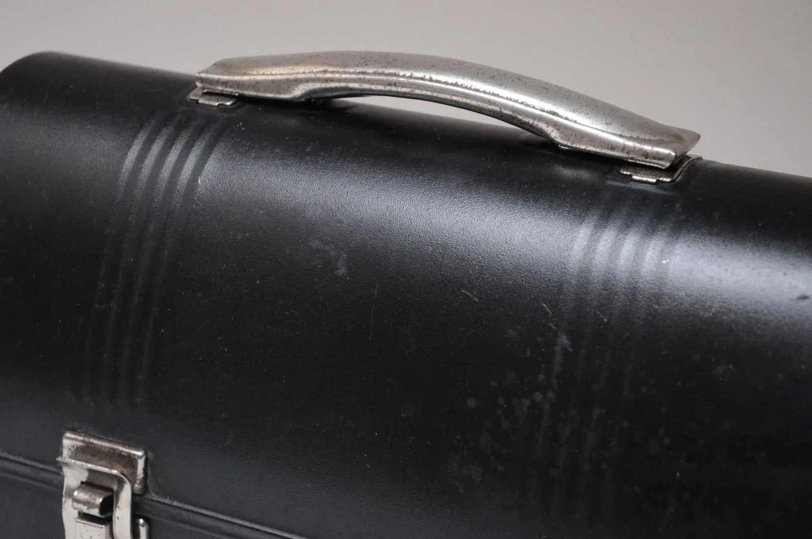 Vintage Black Industrial Domed Tin Work Lunch Box - 7