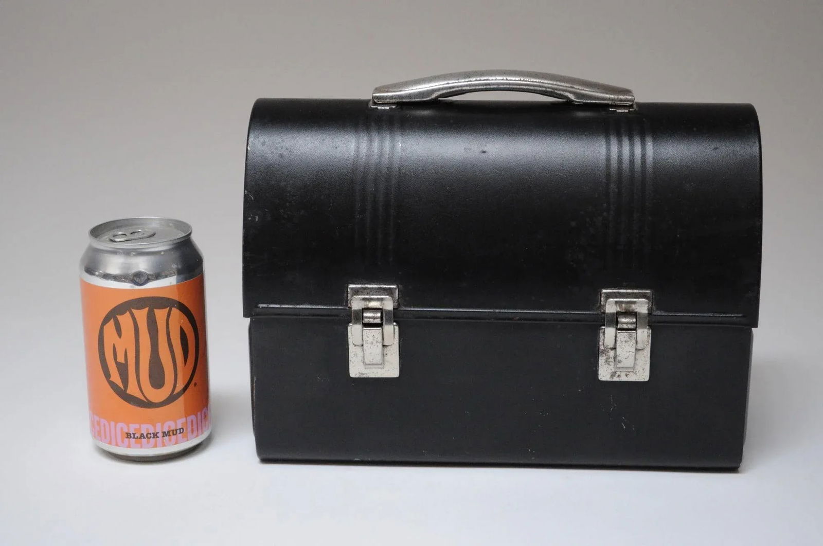 Vintage Black Industrial Domed Tin Work Lunch Box - 8