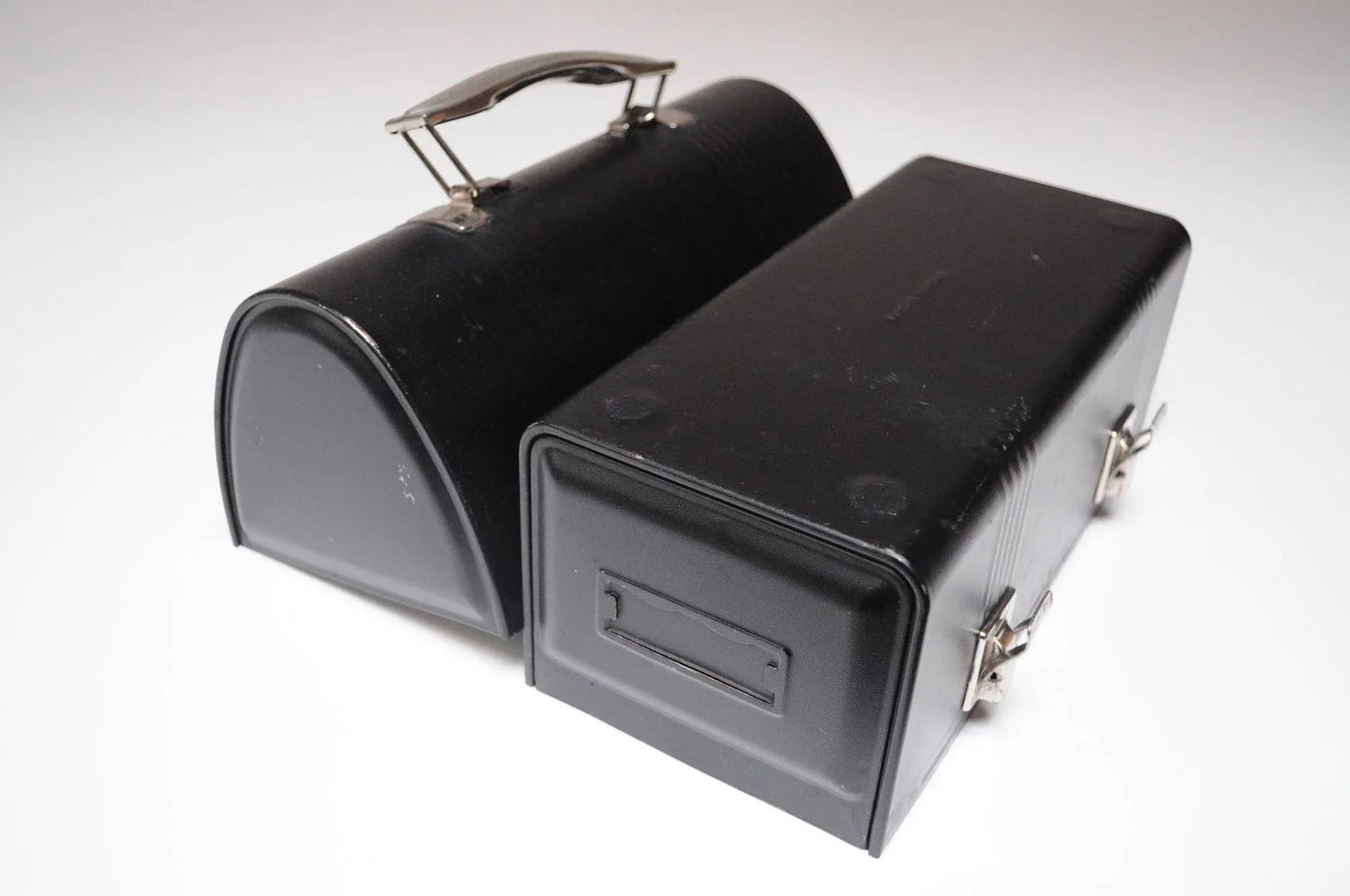 Vintage Black Industrial Domed Tin Work Lunch Box - 9