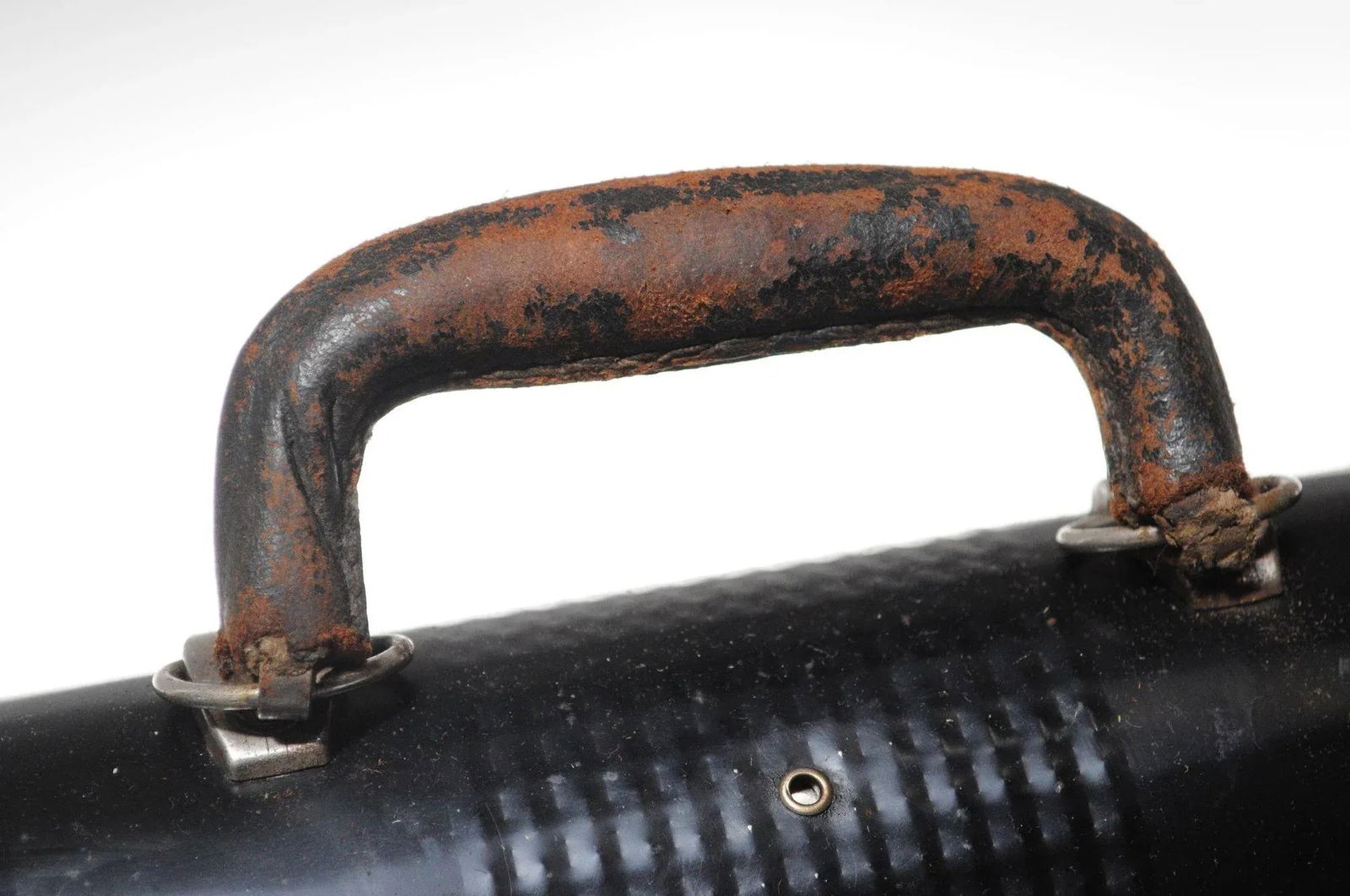 Vintage Handy Andy Black Industrial Domed Tin Miner's Lunch Pail With Thermos and Leather Handle - 12