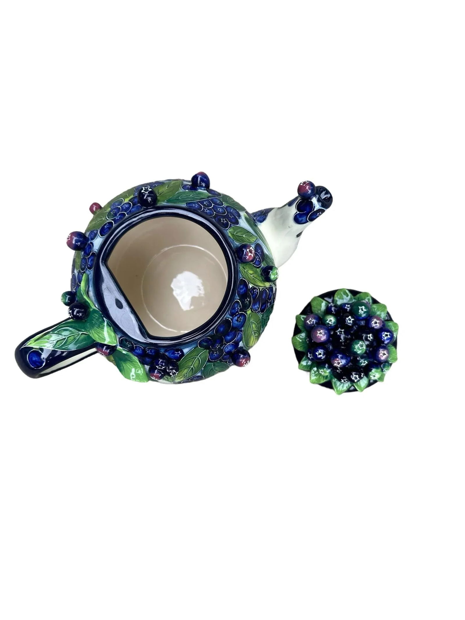 Vintage Jeanette McCall Majolica Blueberry Tea Pot - 11