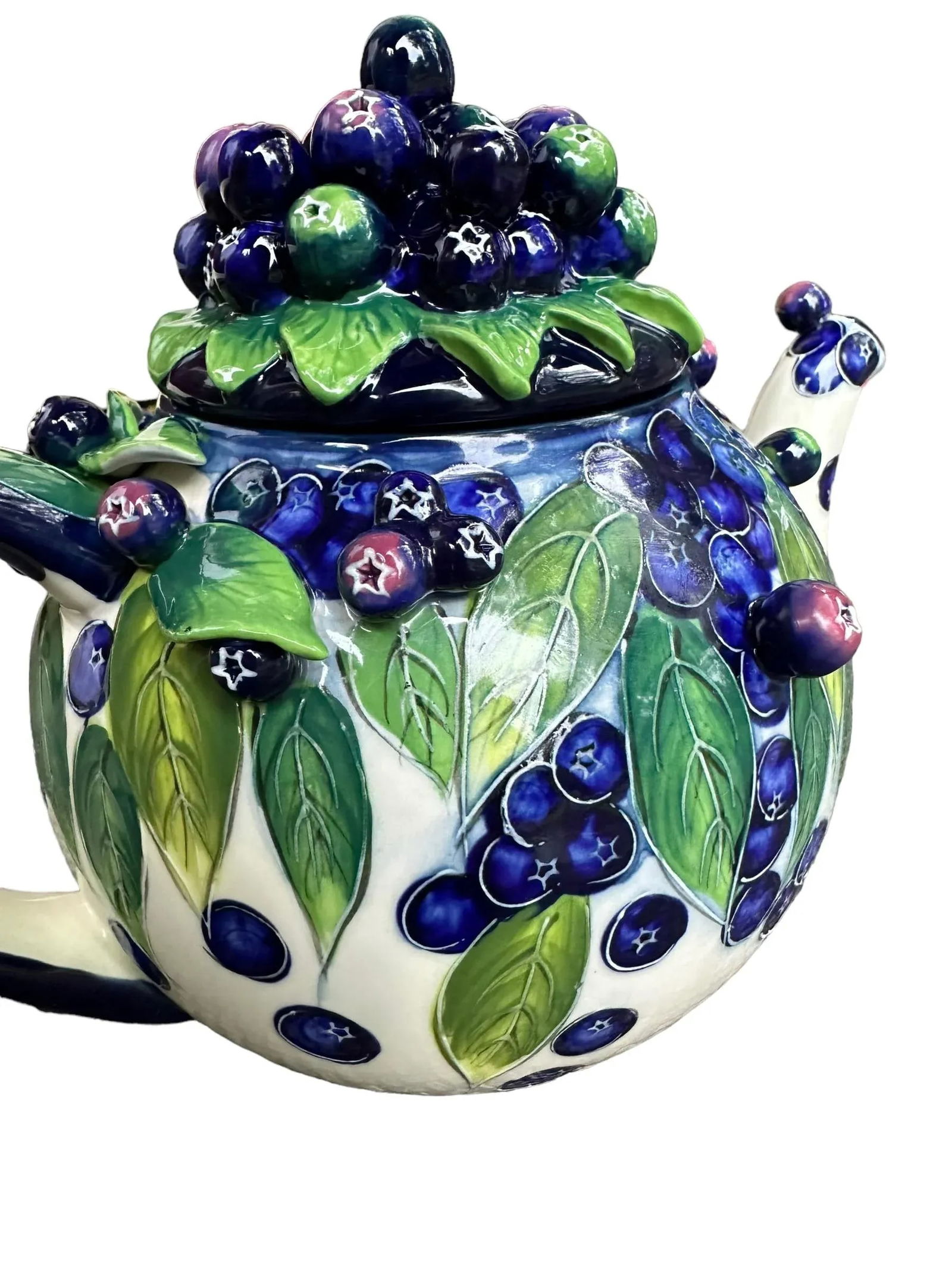 Vintage Jeanette McCall Majolica Blueberry Tea Pot - 4