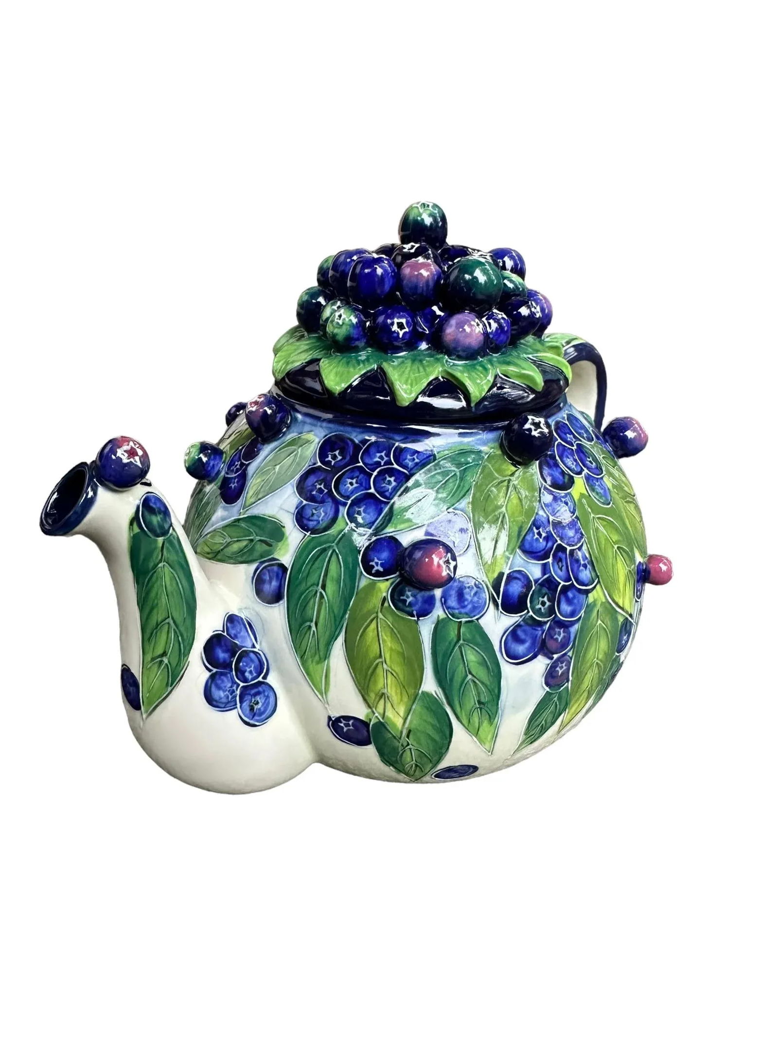 Vintage Jeanette McCall Majolica Blueberry Tea Pot - 8