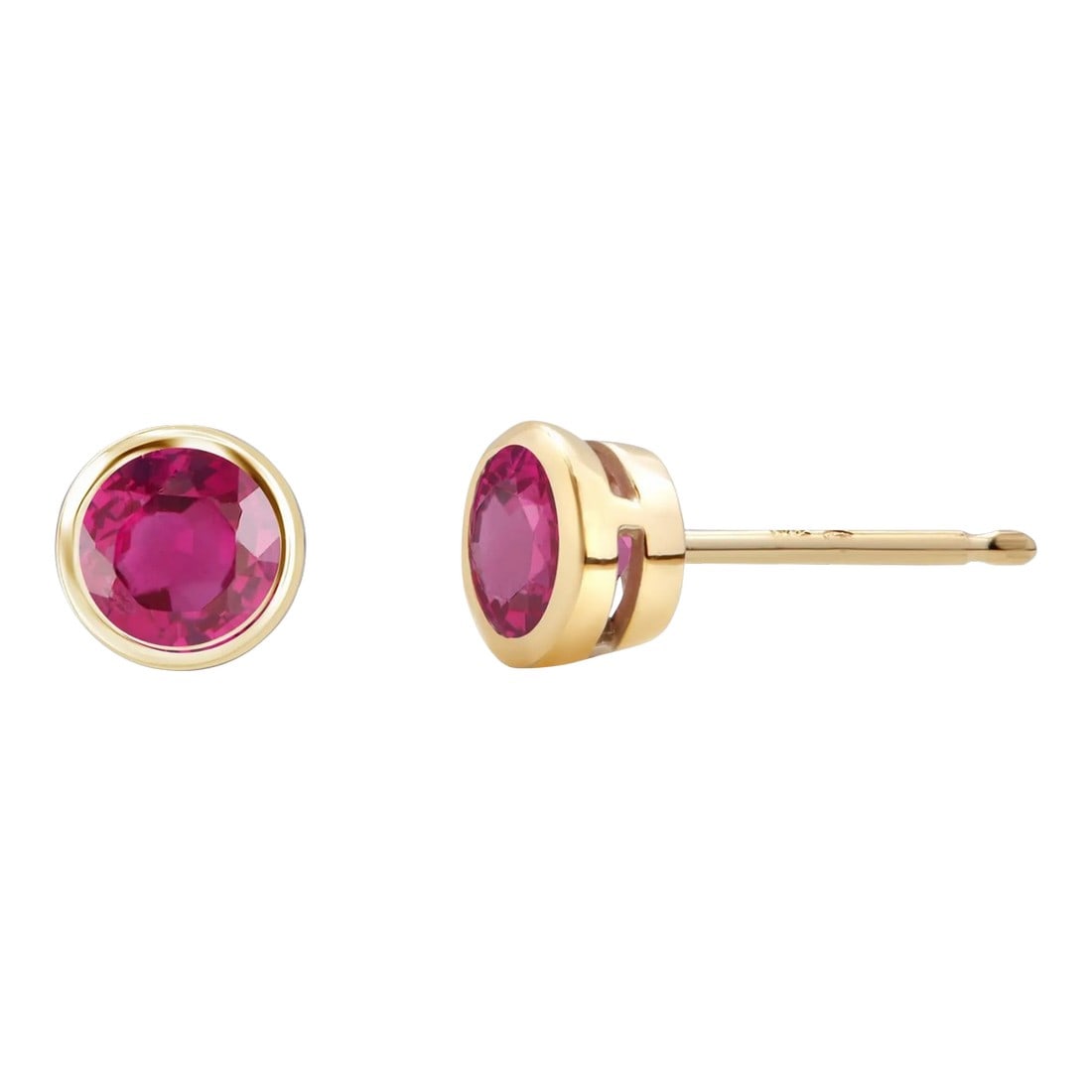 Burma Round Ruby 0.40 Carat Bezel Set 14 Karat Yellow Gold 0.15 Inch Earrings - 2 Pieces (1 of 7)